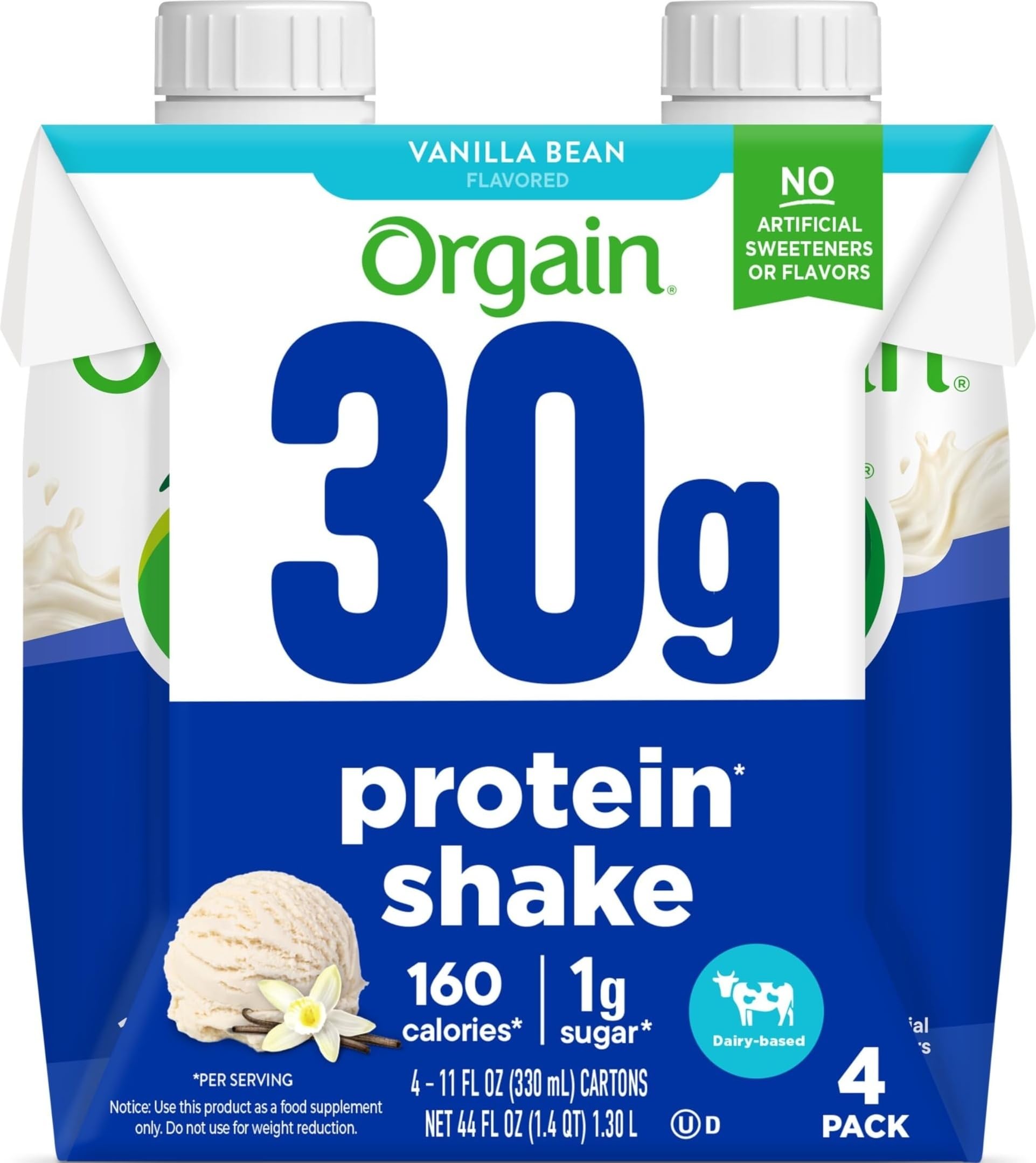 ORGAIN Vanilla Bean Protein Shake 4pk, 11 FZ