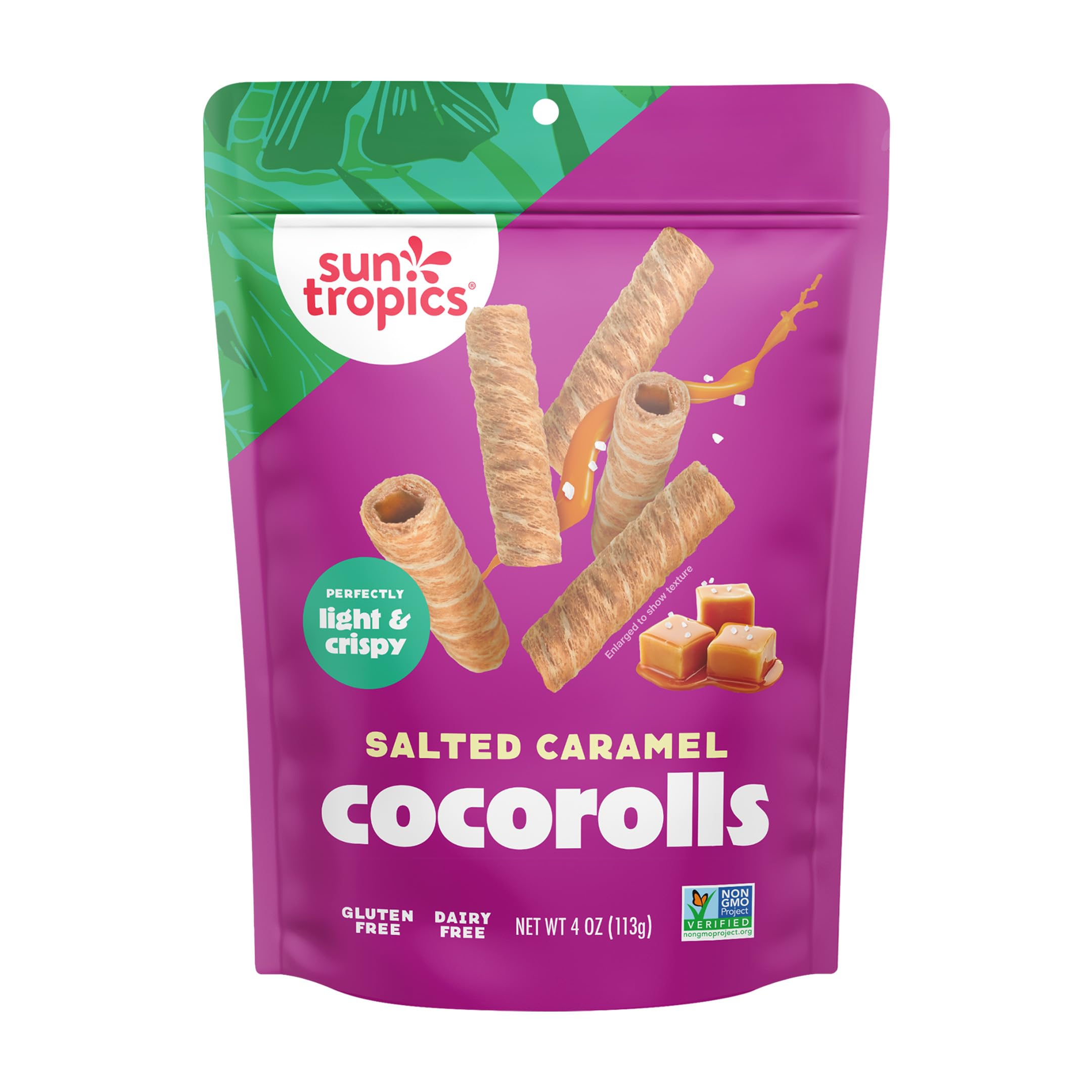 Coco Rolls Salted Caramel, (Pack of 1) 4 Ounce | Gluten Free & Dairy Free | Made with Pure Coconut Cream | Non-GMO | Resealable Snack Packs