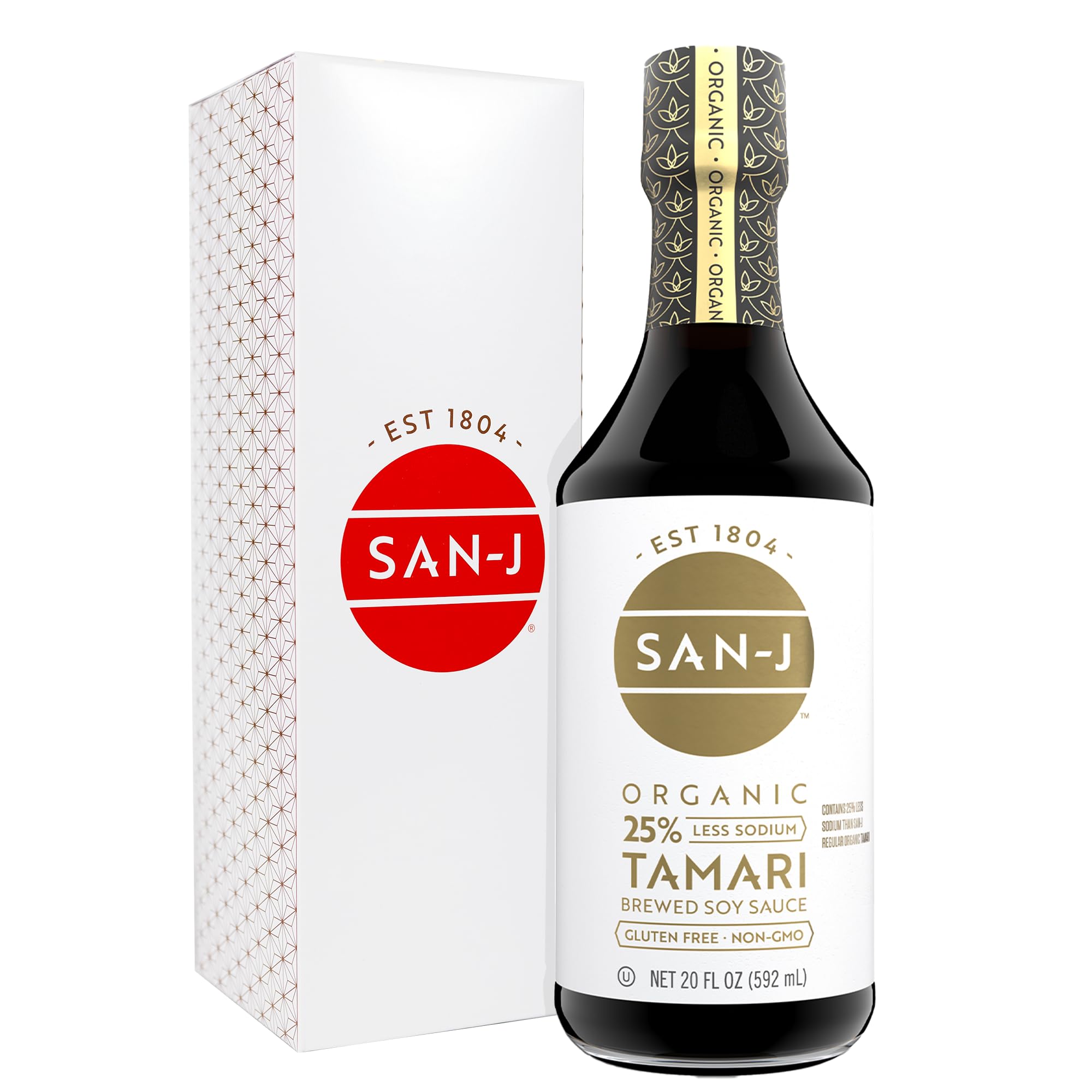 San-J - Organic Gluten Free Tamari Soy Sauce with 25% Less Sodium - Specially Brewed - Made with 100% Whole Soy - 20 oz. Bottle