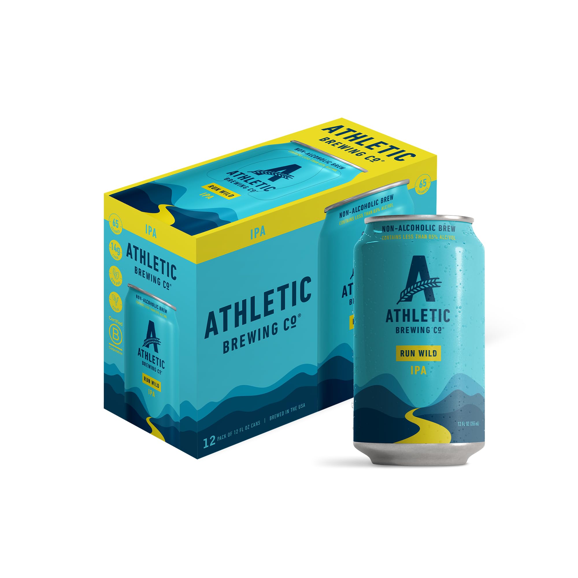Athletic Brewing Company Craft Non-Alcoholic Beer - 12 Pack x 12 Fl Oz Cans - Run Wild IPA - Low-Calorie, Award Winning - The Ultimate Sessionable IPA Subtle Yet Complex Malt Profile