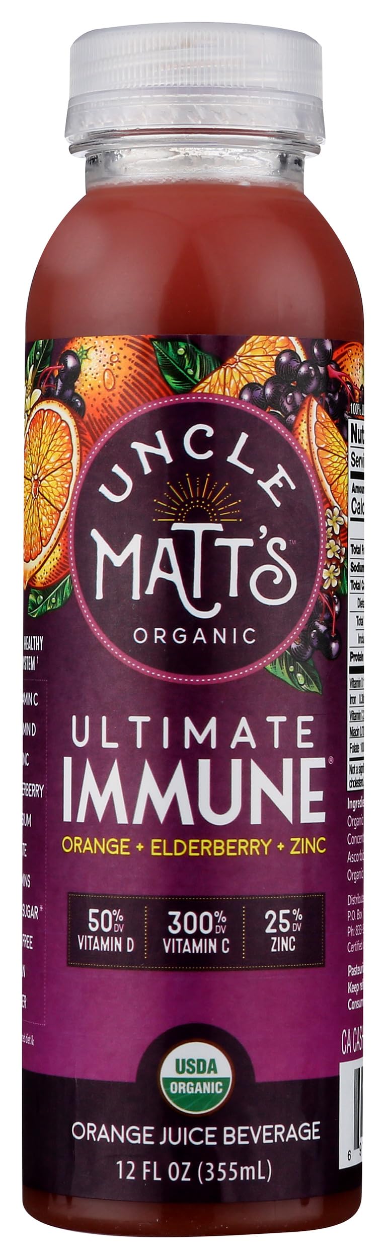 Uncle Matts Organic Ultimate Immune Orange Juice With Elderberry, 12 Fz