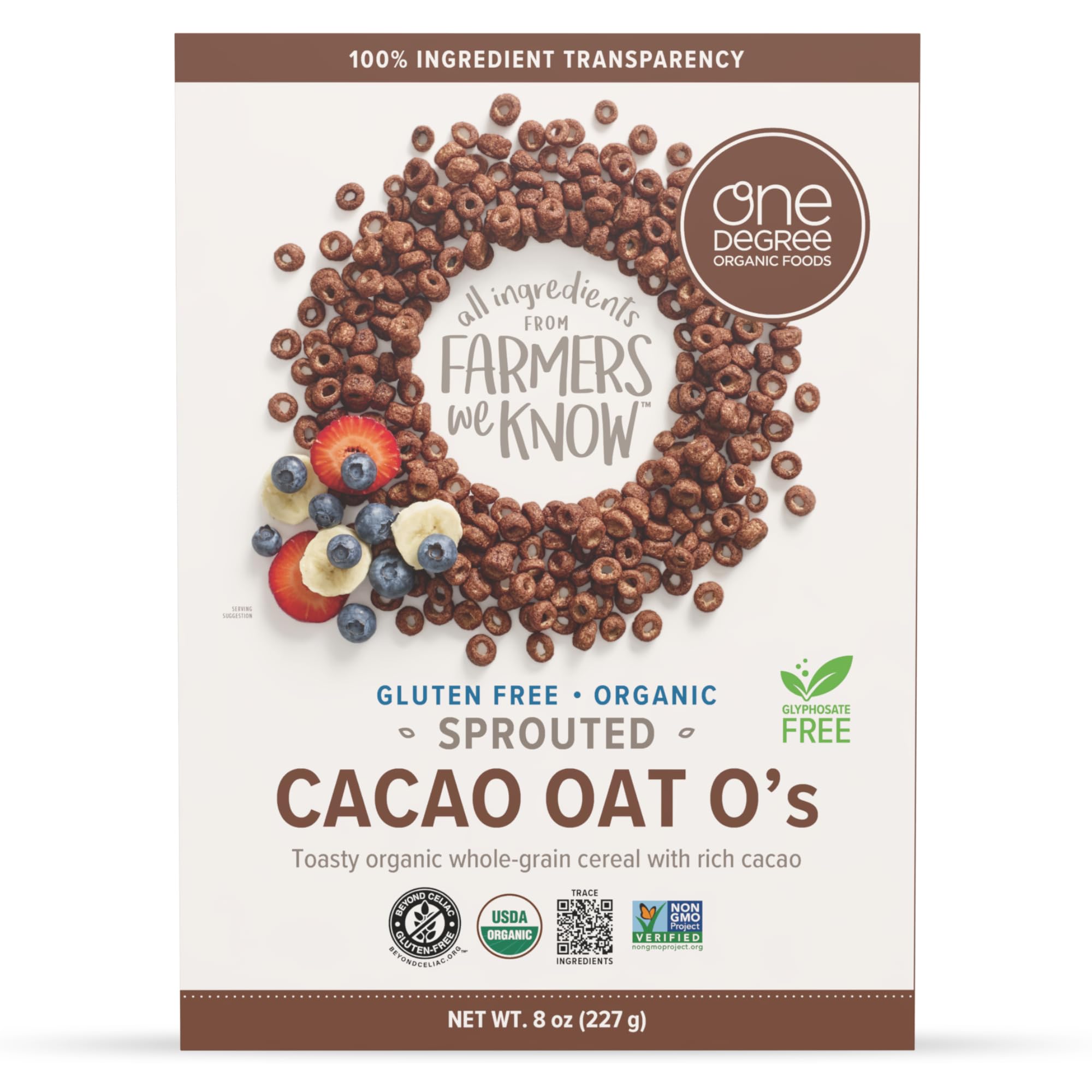 One Degree Organics Sprouted Cacao Oat O's Whole Grain Cereal, 8oz