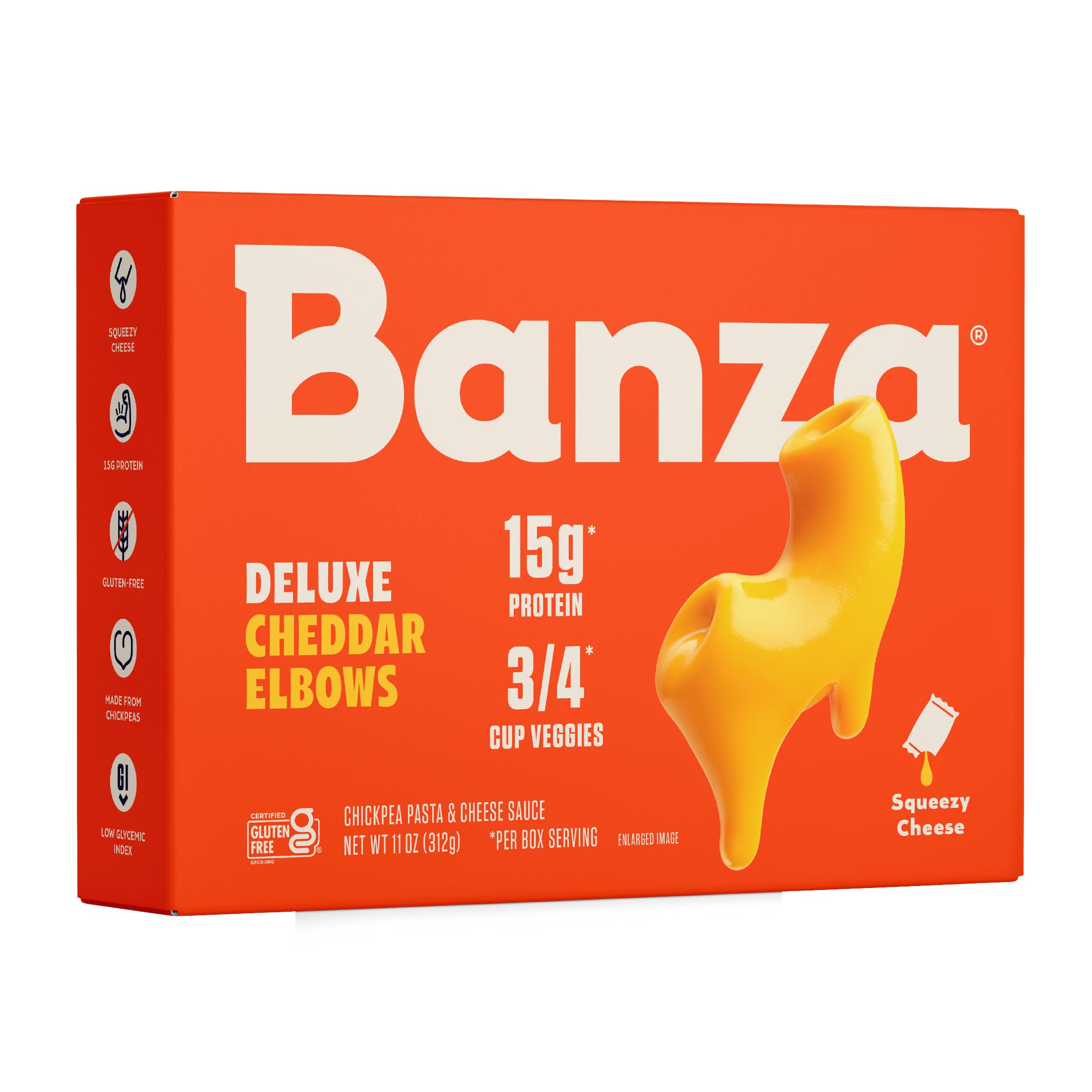 Banza Deluxe Elbows Mac and Cheese with Creamy Cheddar | High Protein, Gluten Free, and Lower Carb Deluxe Protein Mac and Cheese 11.0oz