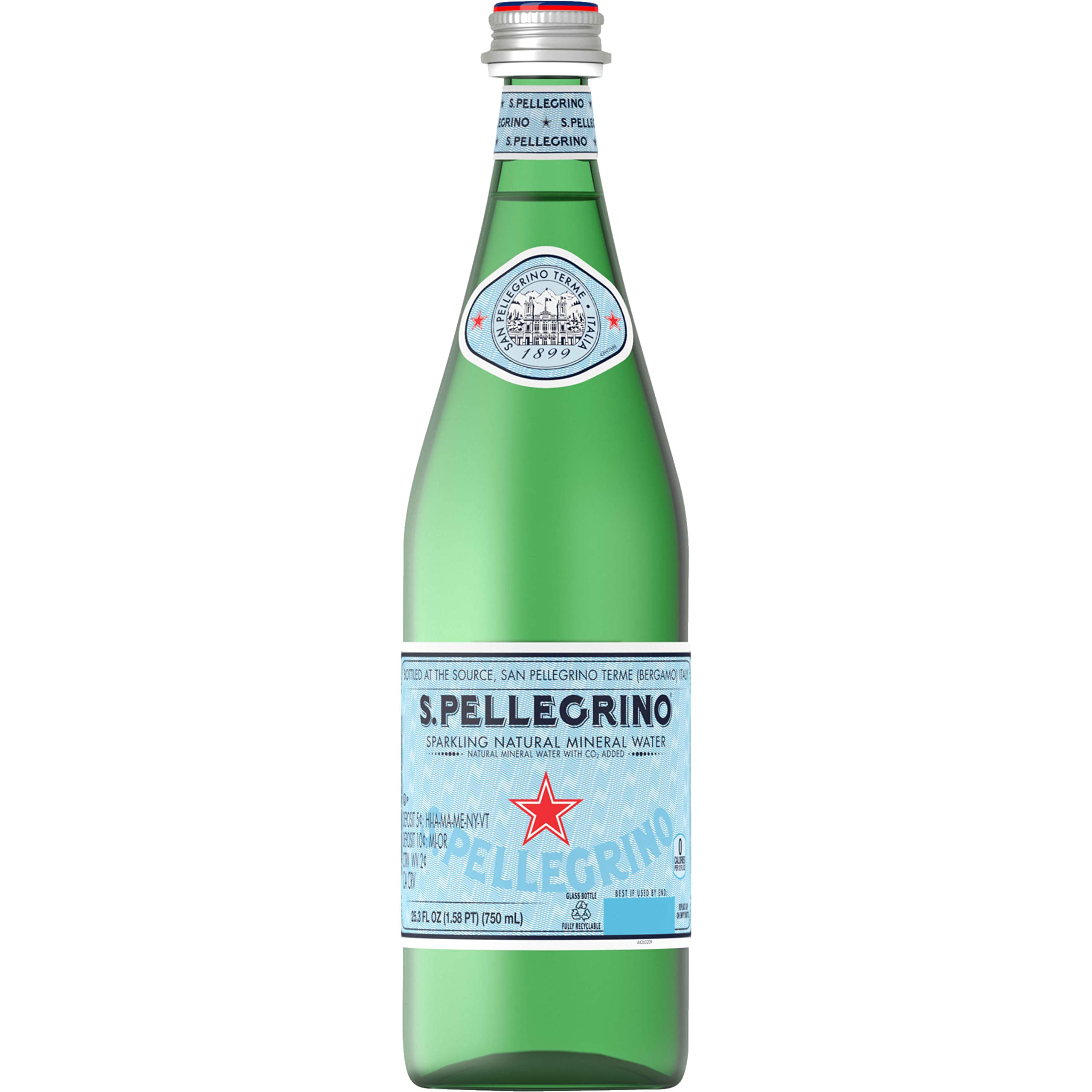 S.Pellegrino Sparkling Natural Mineral Water, 750ml Glass Bottle