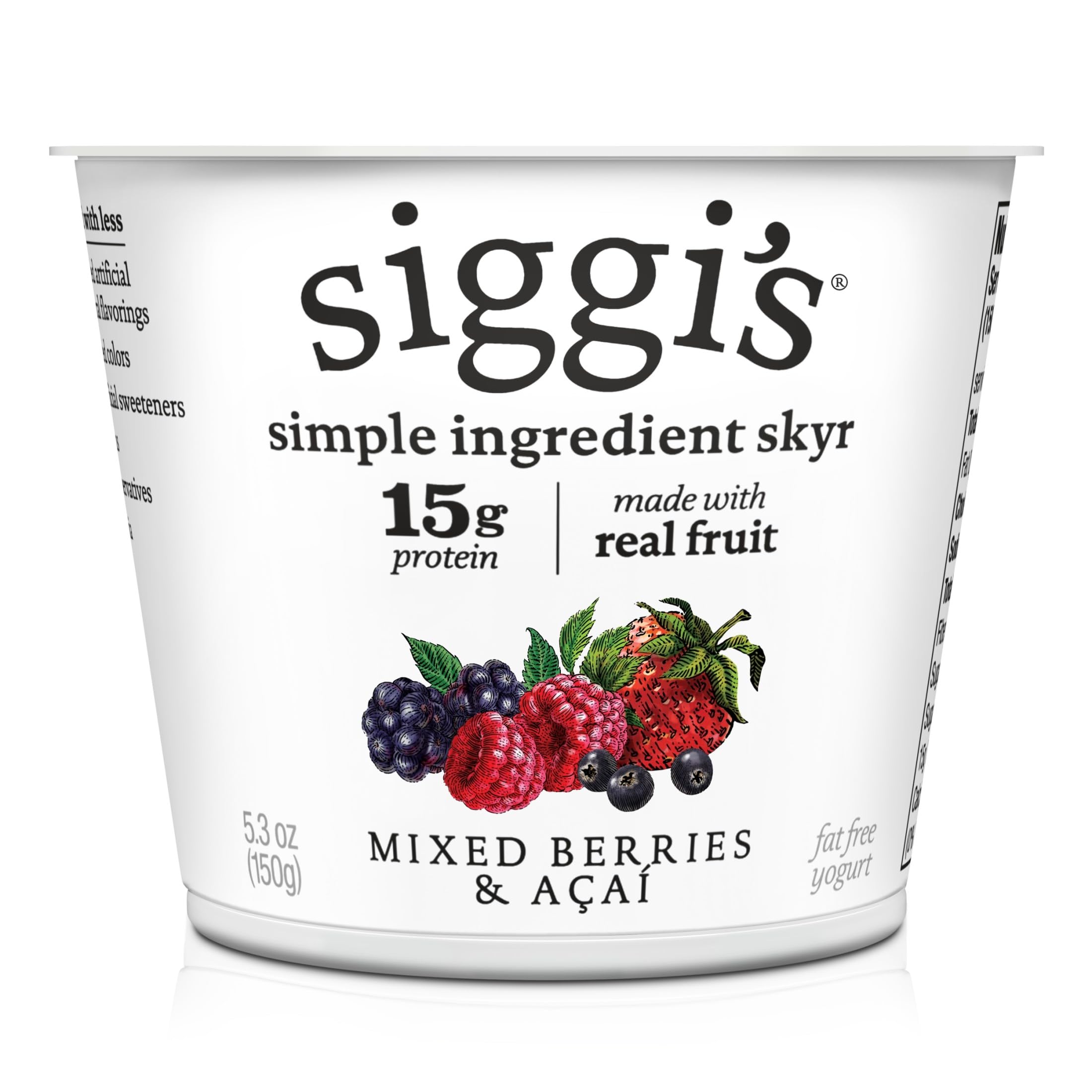 siggi’s Mixed Berries & Acai Icelandic-Style Nonfat Yogurt, 5.3 oz Cup