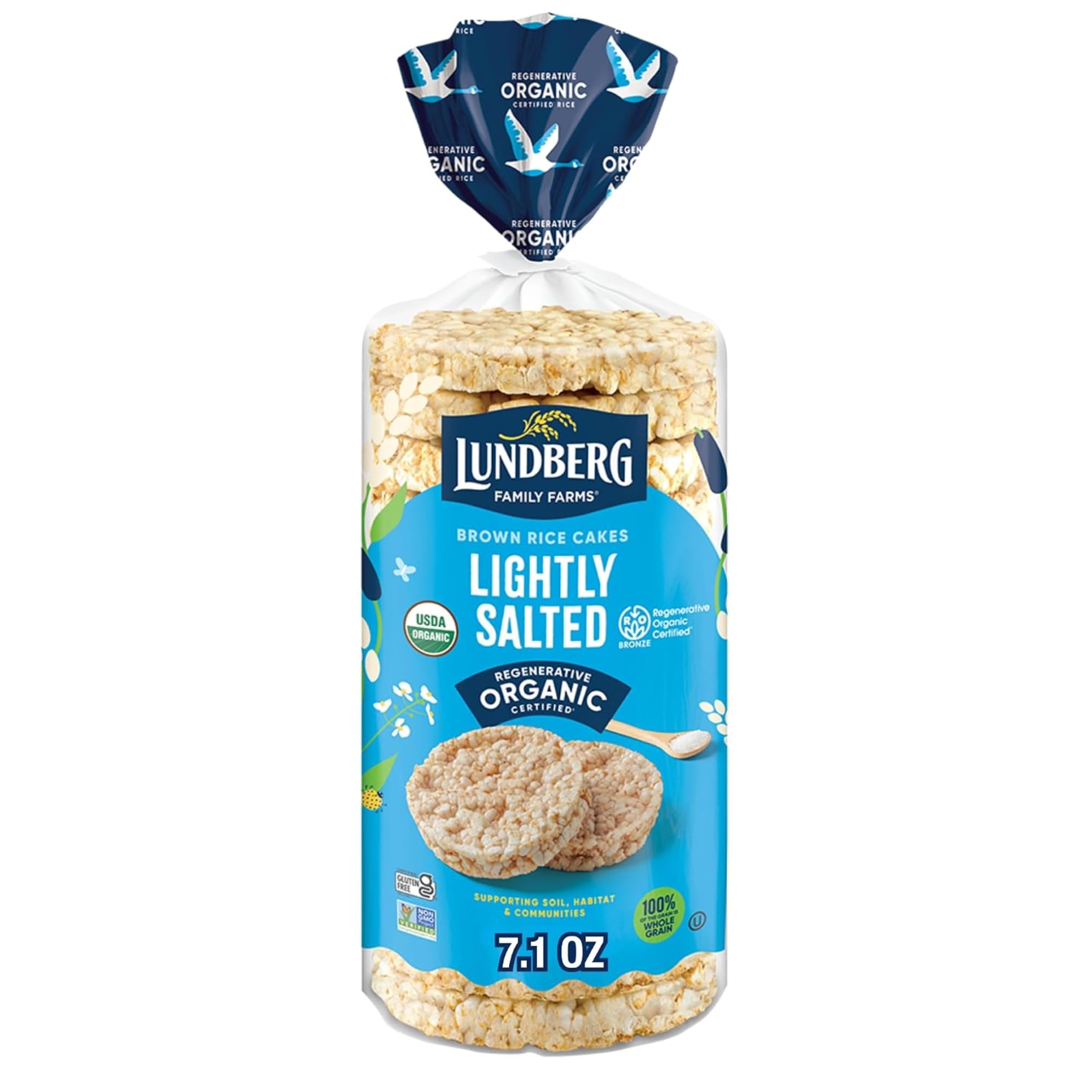 Lundberg Organic Lightly Salted Rice Cakes - Regenerative Organic Certified Whole Grain Brown Rice, Gluten Free, 7.1oz