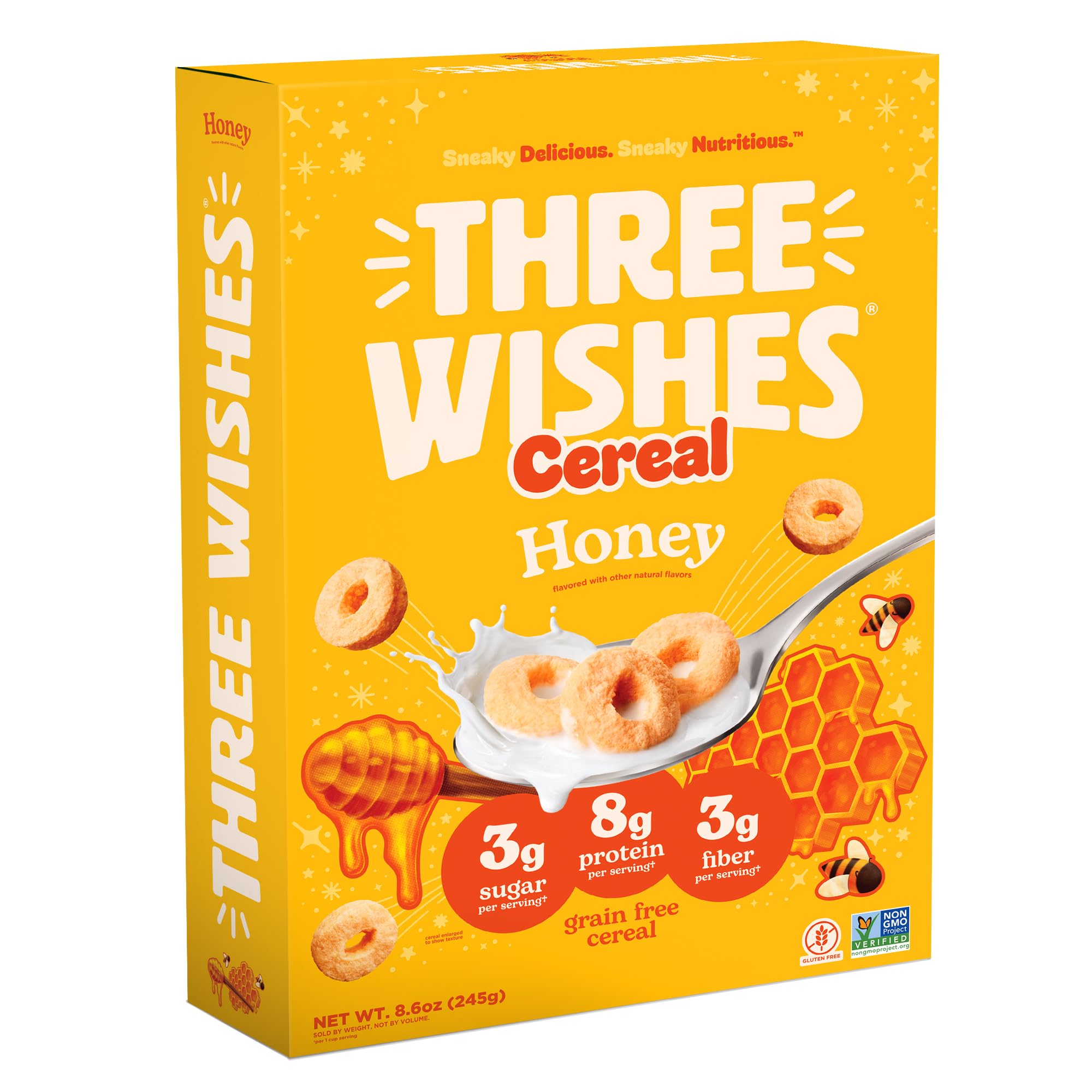 Protein and Gluten-Free Breakfast Cereal by Three Wishes (1-Pack) - High Protein and Low Sugar Snack - Vegan, Kosher, Grain-Free and Dairy-Free - Non-GMO (Honey)