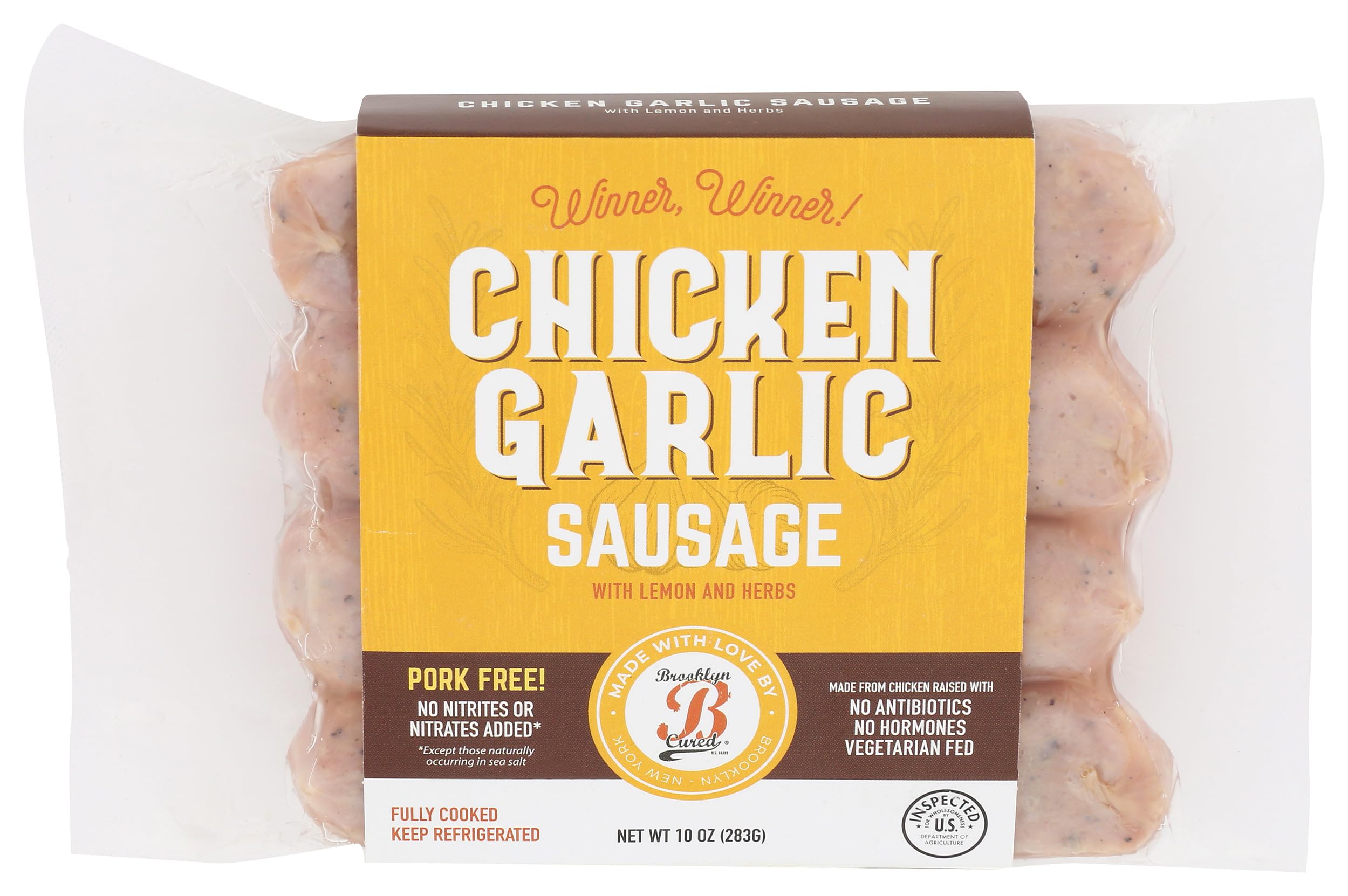 Brooklyn Cured Chicken Sausage Garlic, 10 Ounce