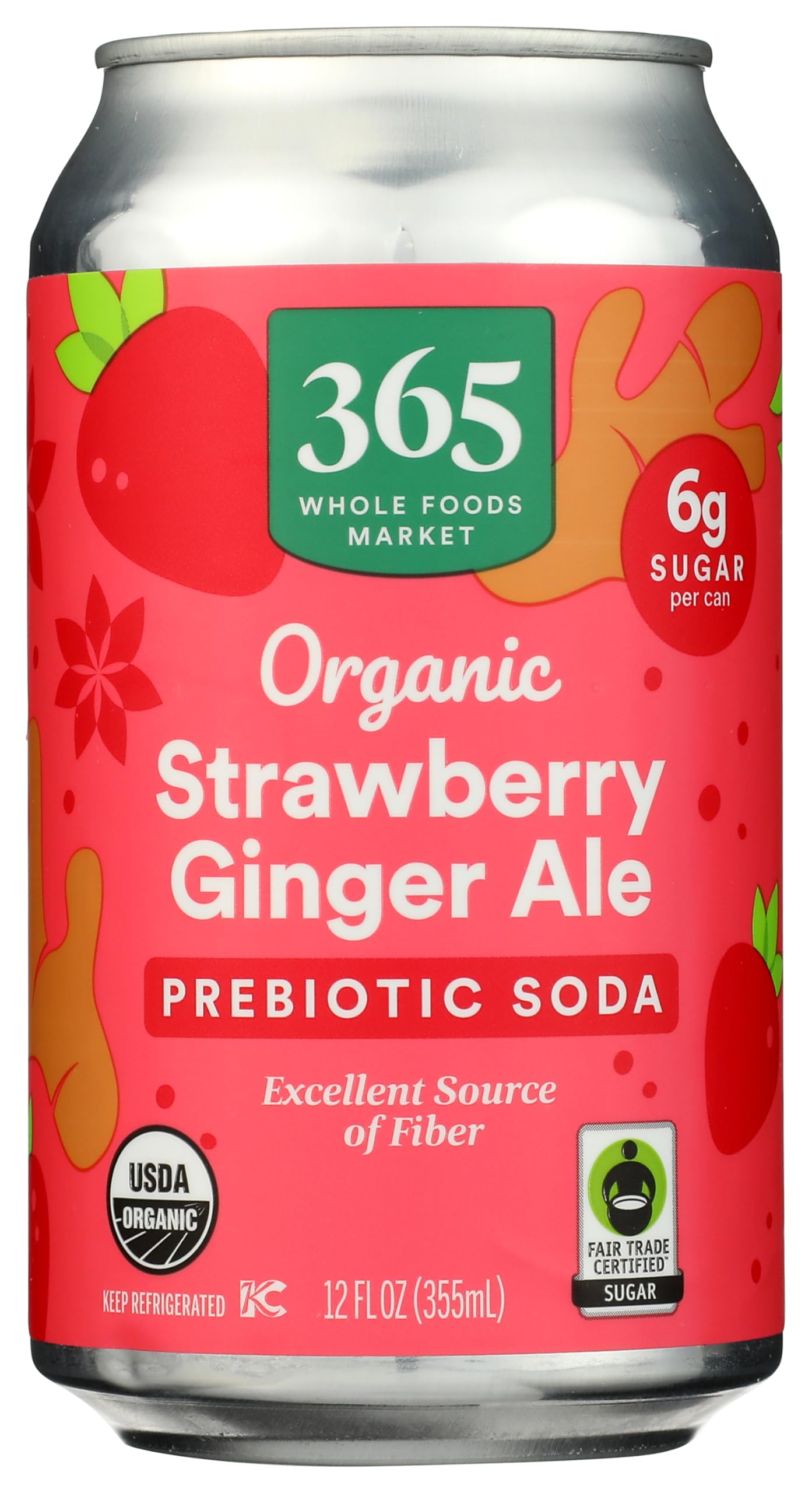 365 by Whole Foods Market Organic Strawberry Ginger Ale Prebiotic Soda, 12 FZ