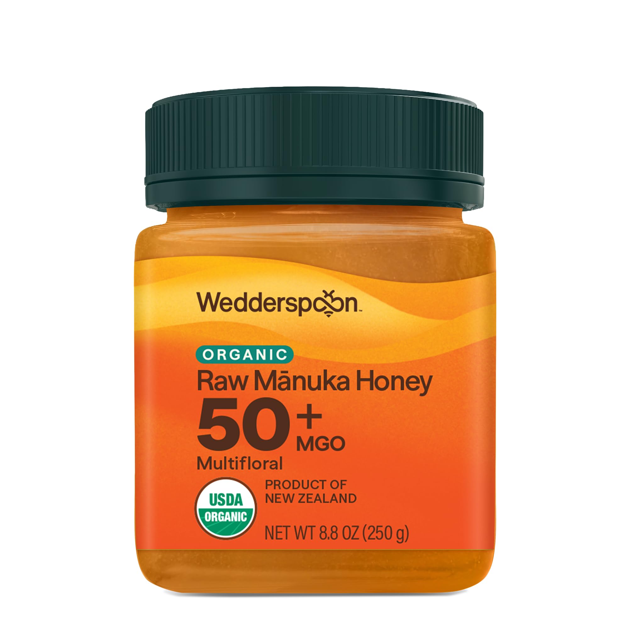 Wedderspoon Organic Raw Manuka Honey 50+ MGO, 8.8 Oz | Unpasteurized New Zealand Honey, Non-GMO, BPA-Free Jar, Superfood & Natural Wellness Support