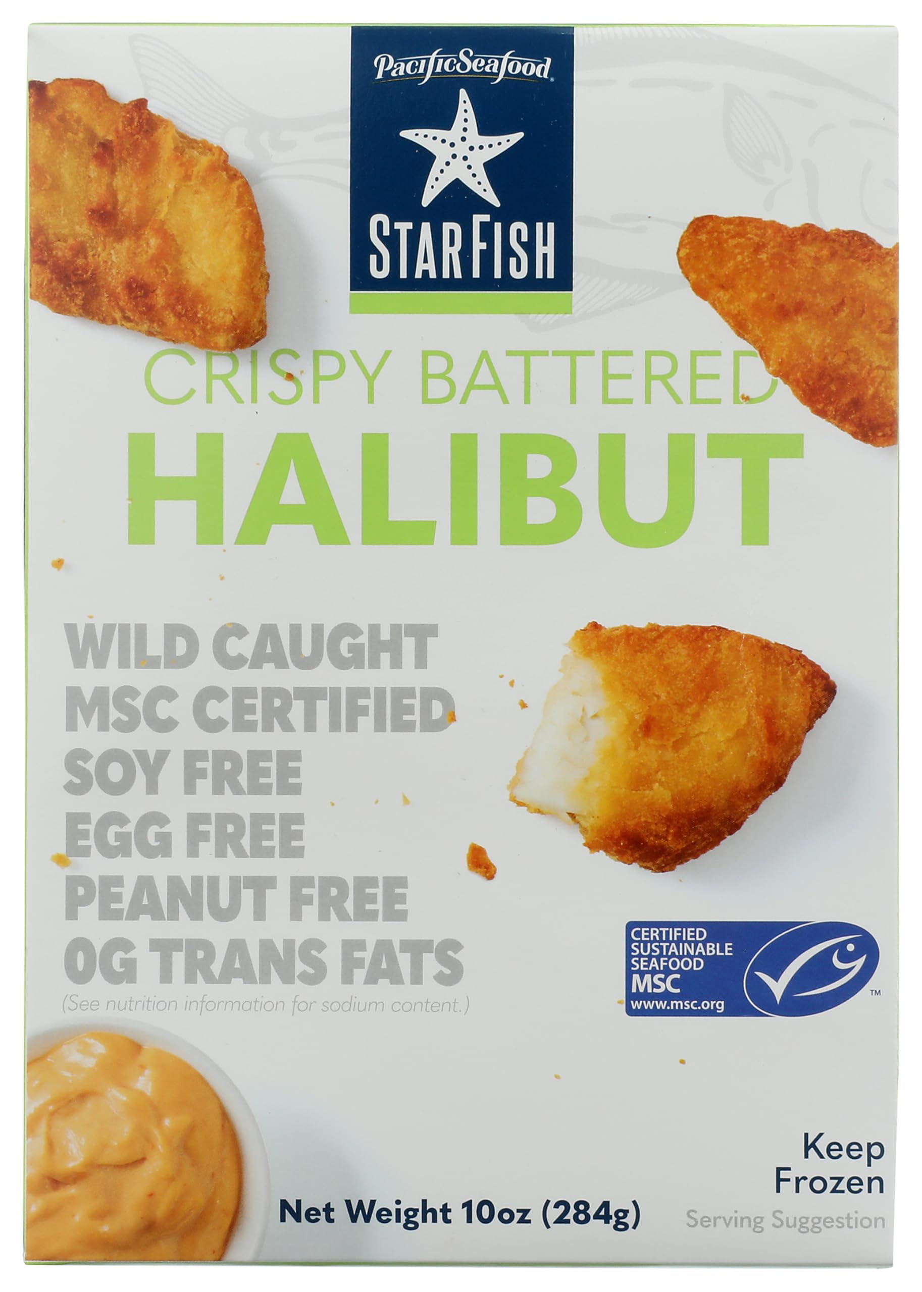 Starfish, Halibut Battered Crispy Frozen, 10 Ounce
