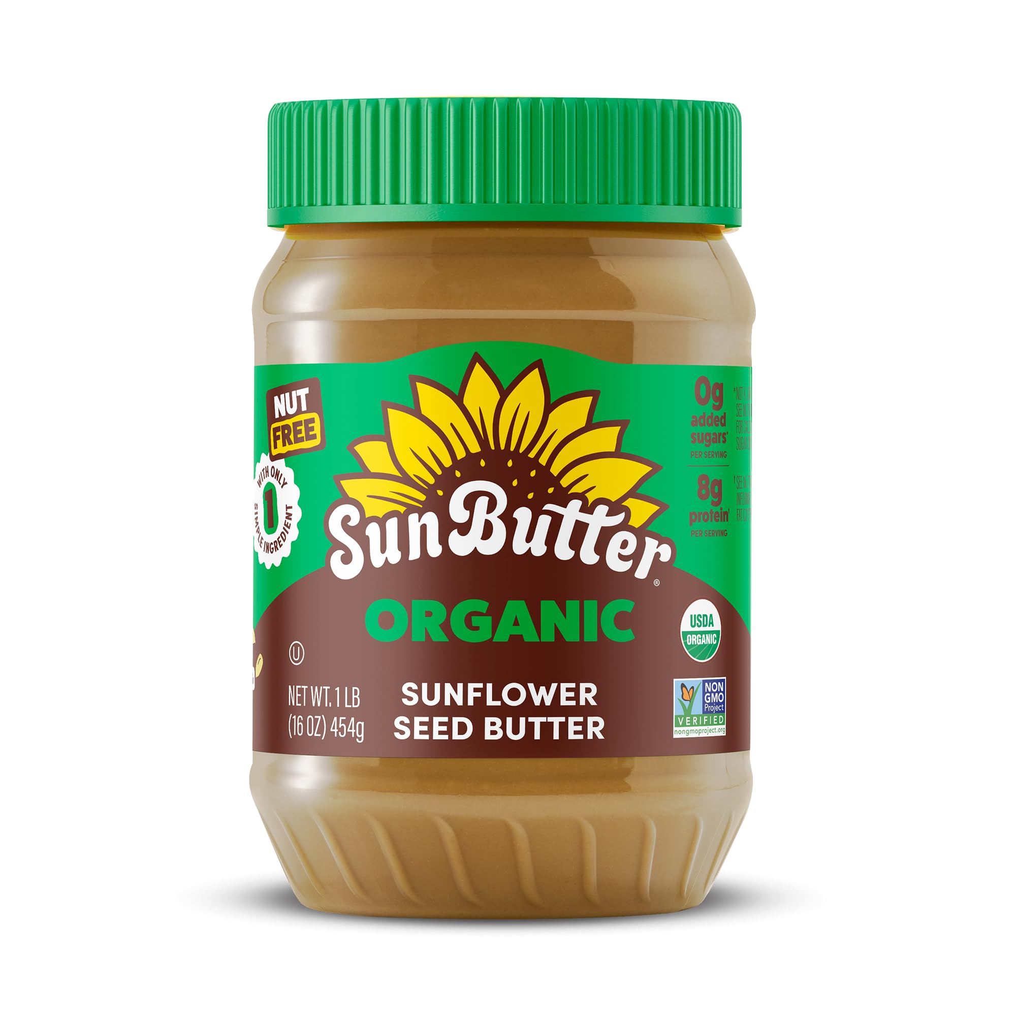 SunButter Organic Sunflower Seed Butter, 16 oz Nut-Free Spread with 7g Plant-Based Protein, Roasted Rich & Savory Flavor, Smooth Texture | Vegan, Kosher & Non-GMO