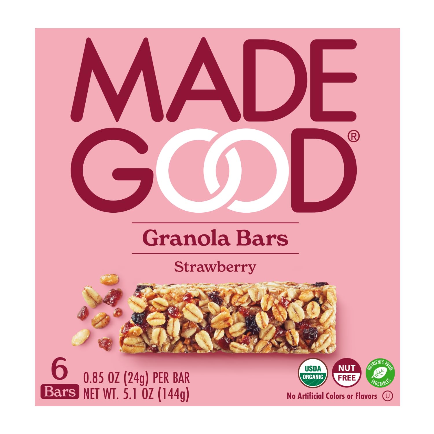 MadeGood Organic Strawberry Granola Bar 6 Count, 0.85 OZ (6 Count)