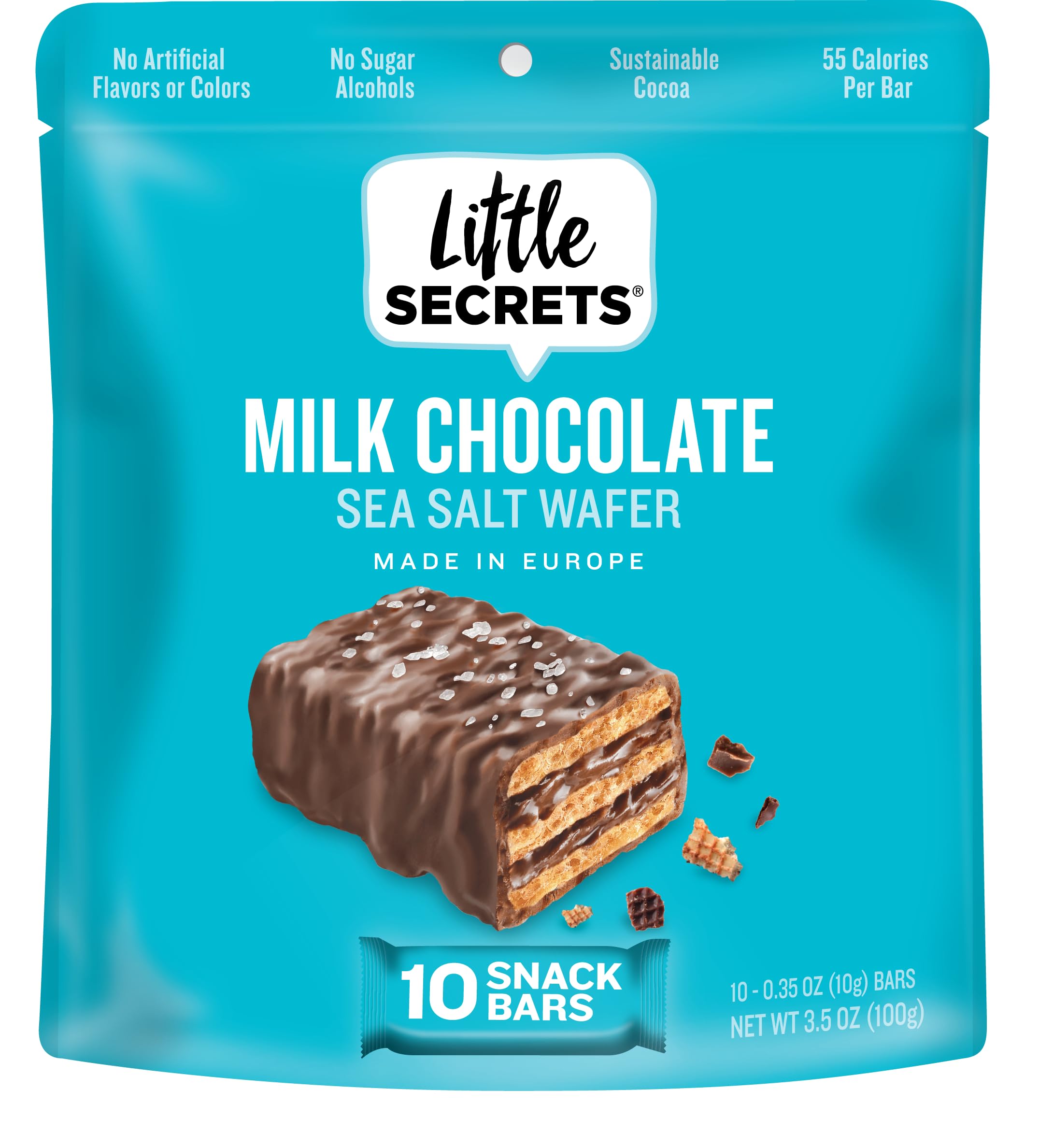 Little Secrets | Milk Chocolate Crispy Wafers | 10 Minis | Made in Europe | Nothing Artificial & No Sugar Alcohols | Sustainable Cocoa | 3.5 Ounce, Pack of 1