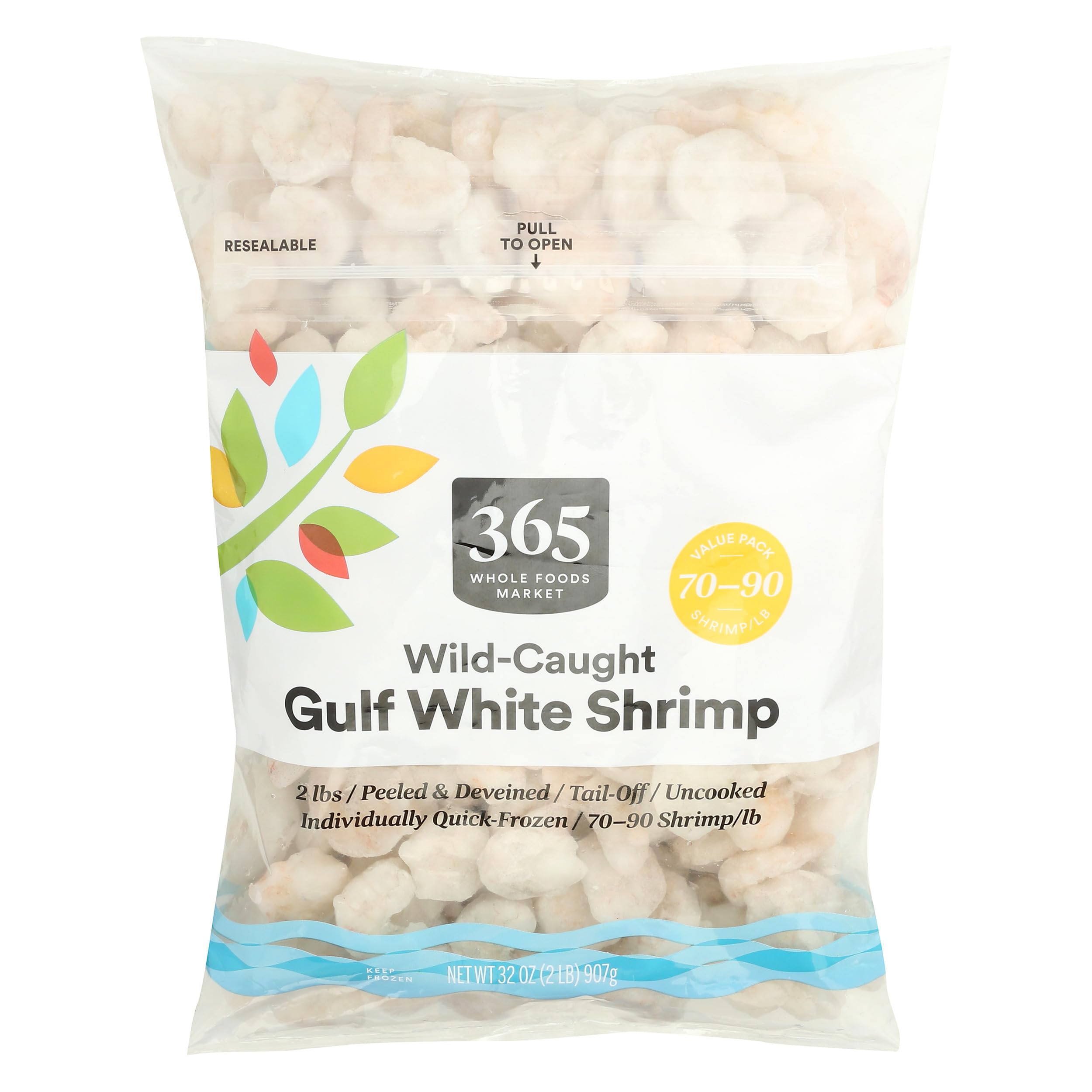 365 by Whole Foods Market Wild-Caught Gulf White Shrimp 70-90/lb P&D Club Pack, 32 OZ