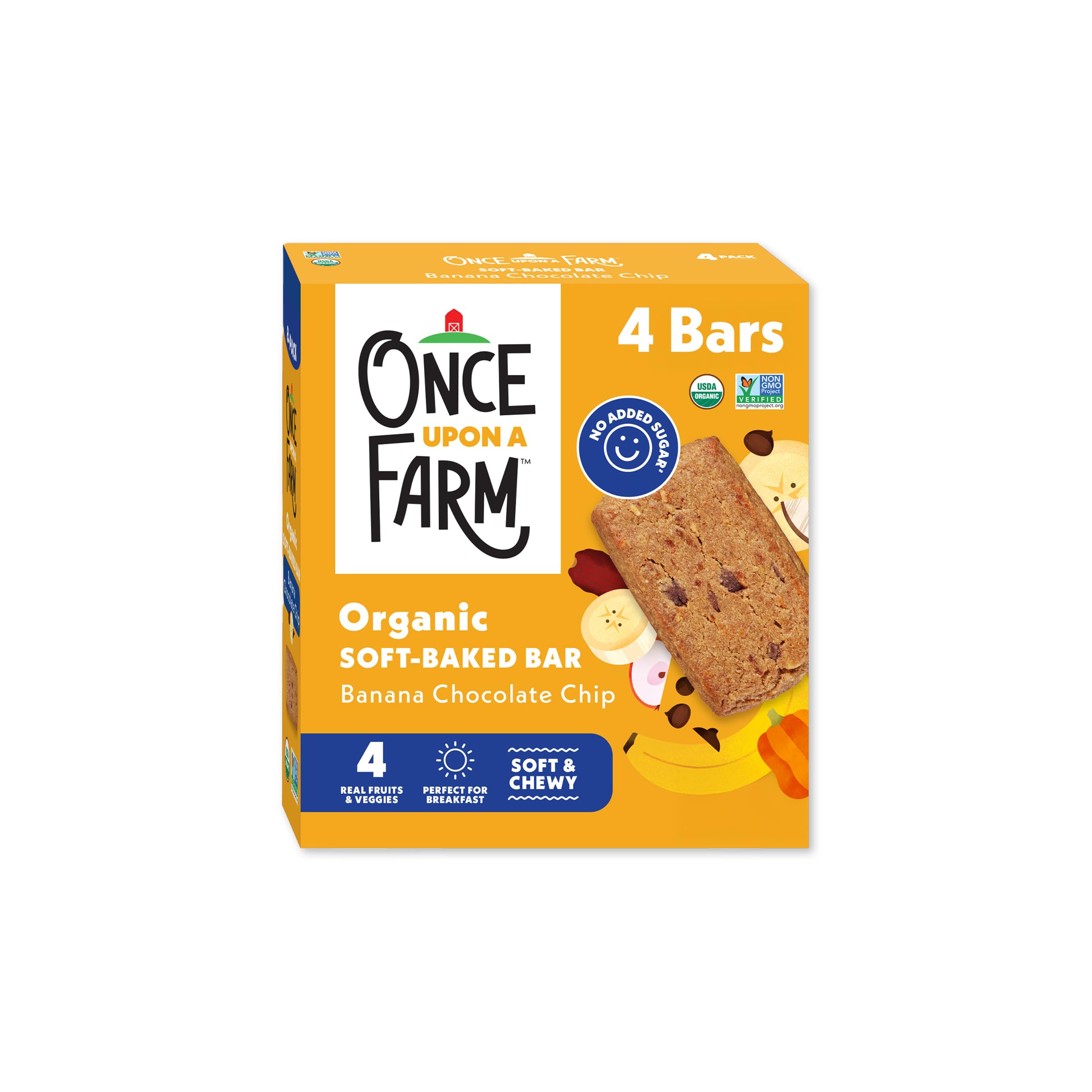 Once Upon a Farm Organic Soft Baked Kids' Bar Multipack, Banana Chocolate Chip, 4pk