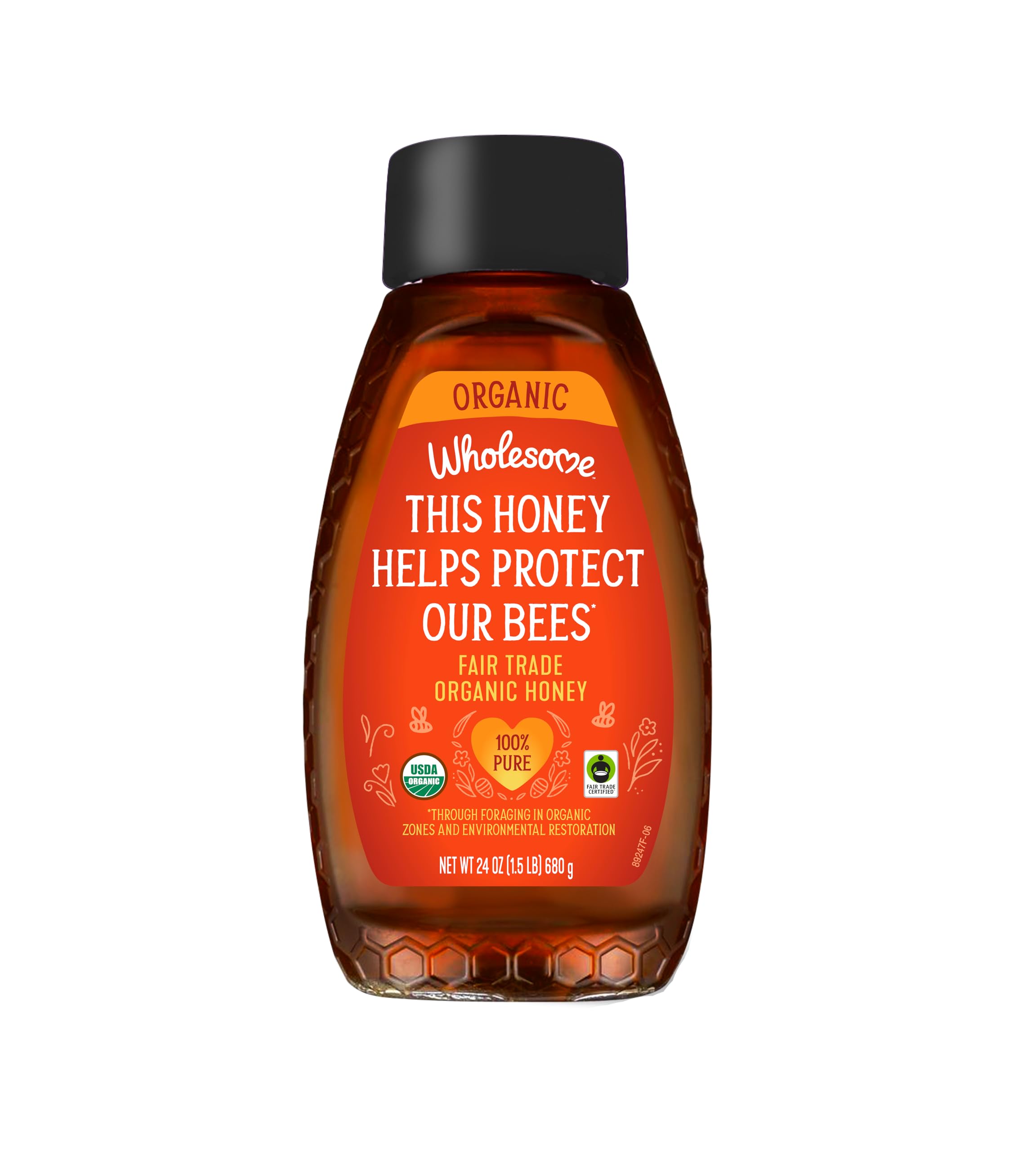 Wholesome Sweeteners 24-Ounce Organic Honey Bottle, 100% Pure, Fair Trade Certified, Non GMO Project Verified & Gluten Free, 1 Pack