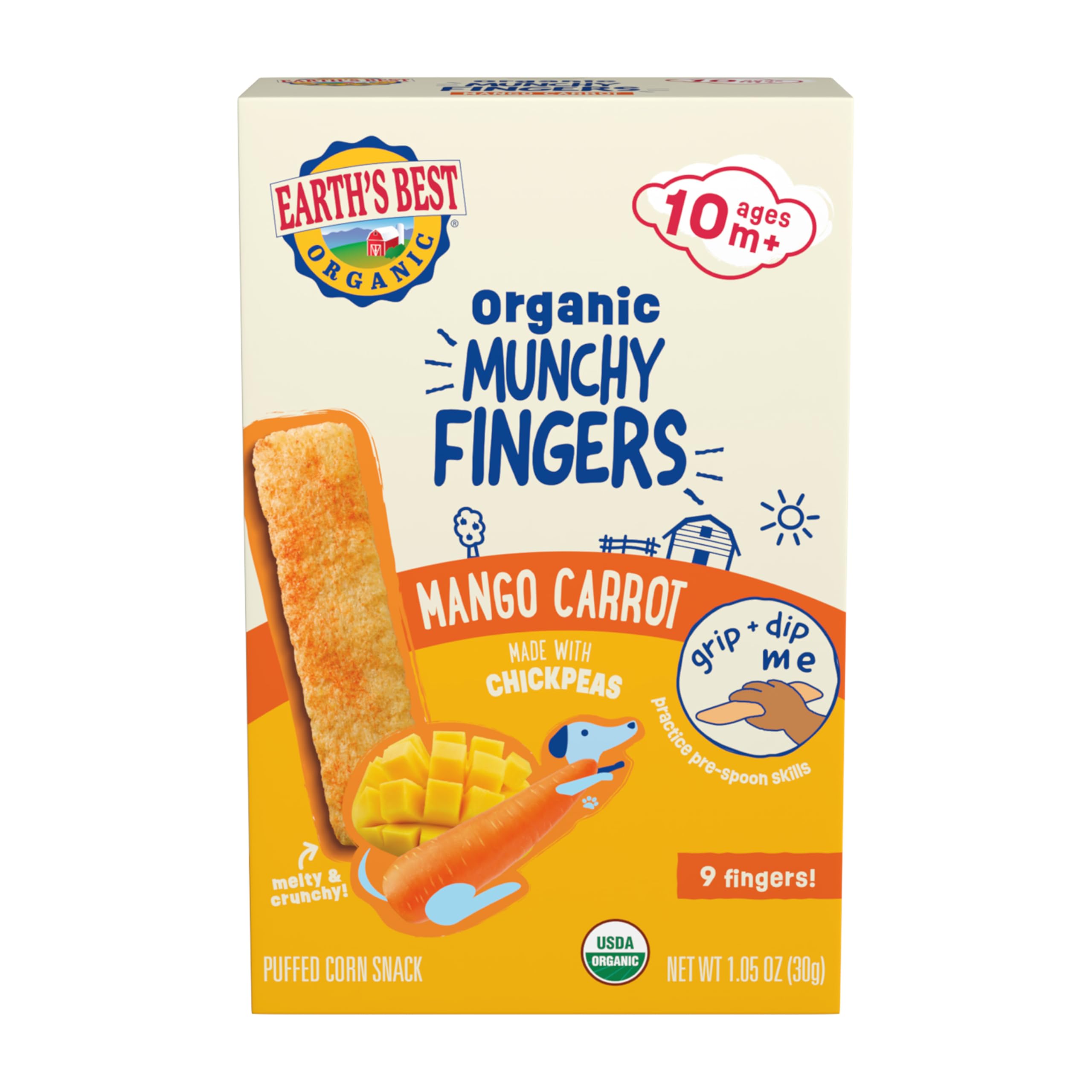 Earth's Best Munchy Fingers, Mango Carrot, 1 Oz (Pack of 4)