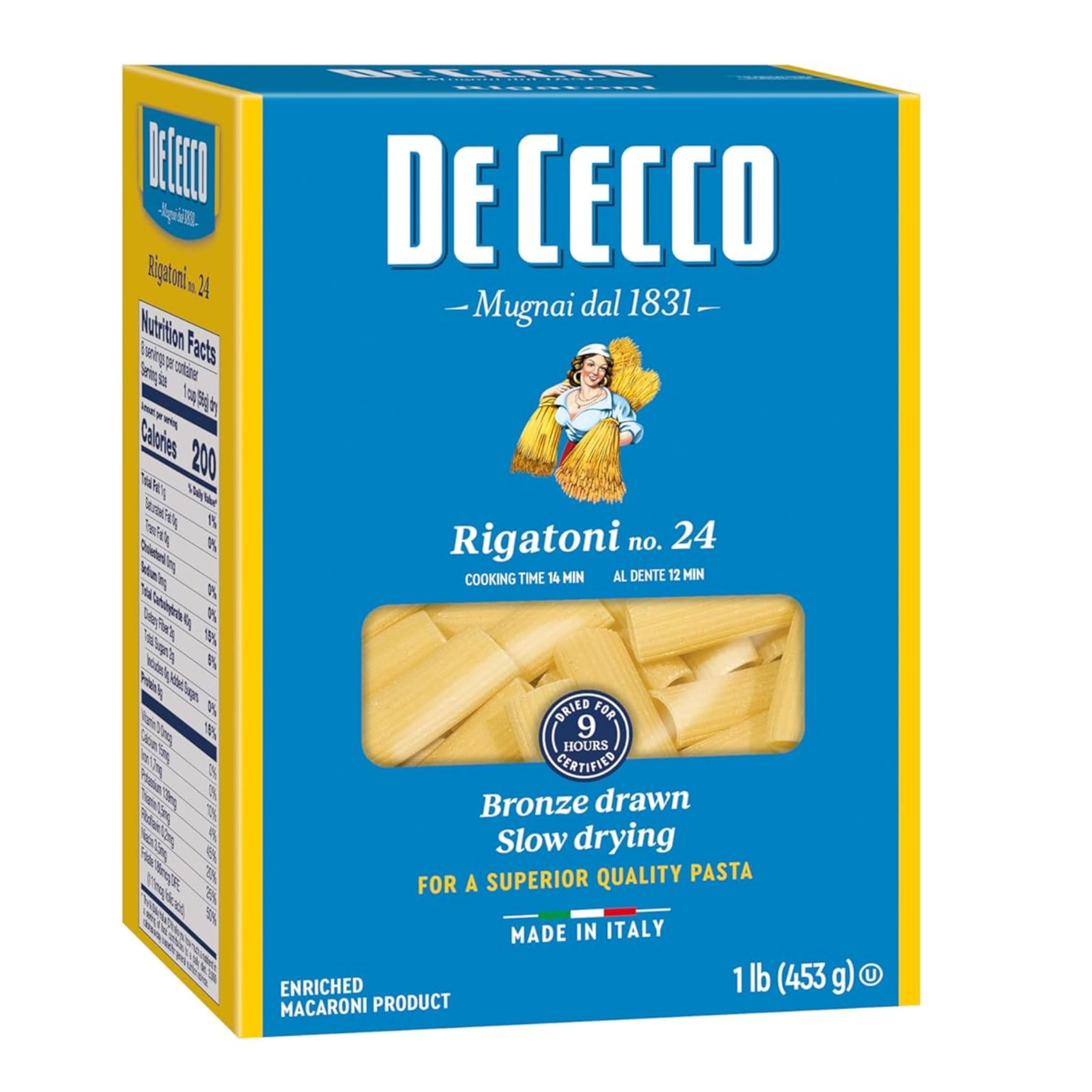 De Cecco Rigatoni No. 24 Pasta, 16 Oz | Authentic, Slow Dried, Made with Semolina and Durum Wheat, Versatile Pasta for Sauces & Recipes, Made in Italy