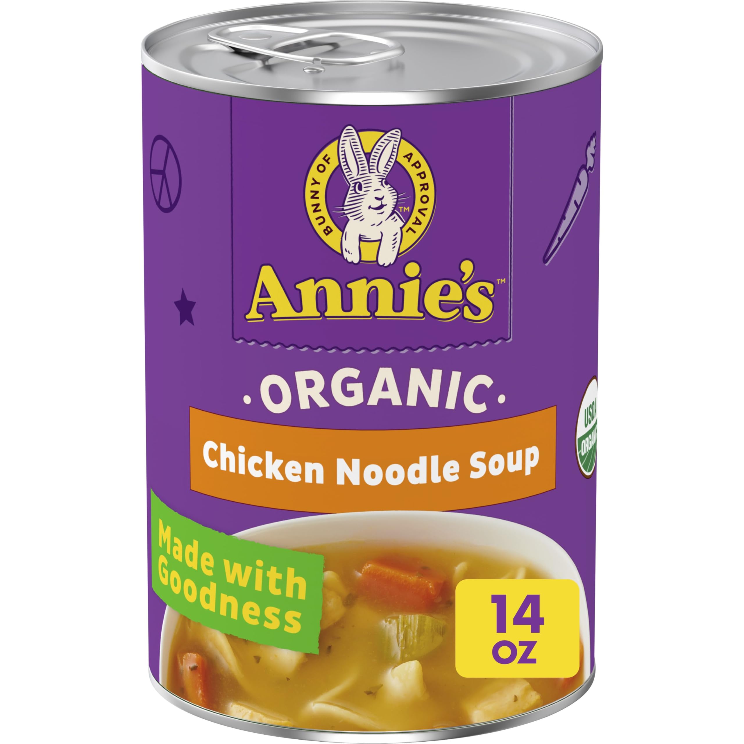 Annie's Organic Chicken Noodle Canned Soup, Ready To Serve, 14 oz | Organic Chicken with No Antibiotics, Organic Carrots and Celery, Ready in About 5 Minutes