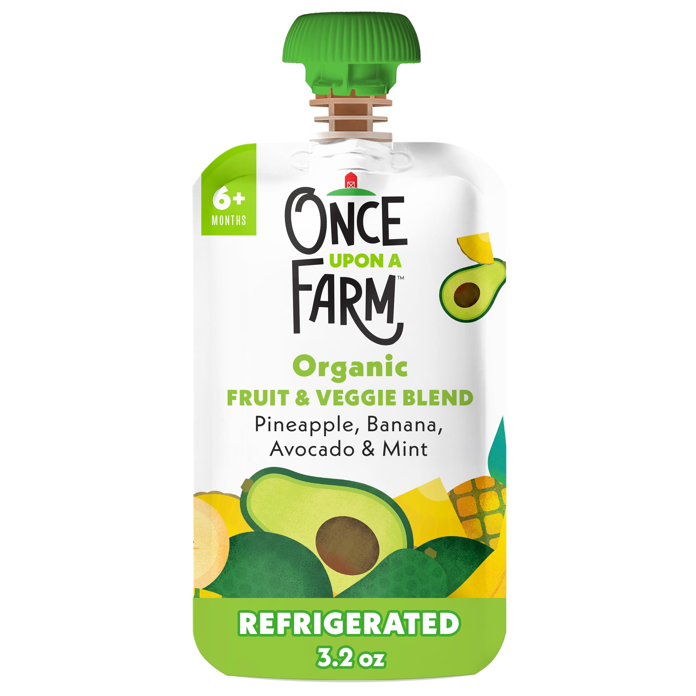 Once Upon A Farm, Fruit & Veggie Blend Organic Pineapple Banana & Avocado with Mint Baby 6+ Months, 3.2 Ounce
