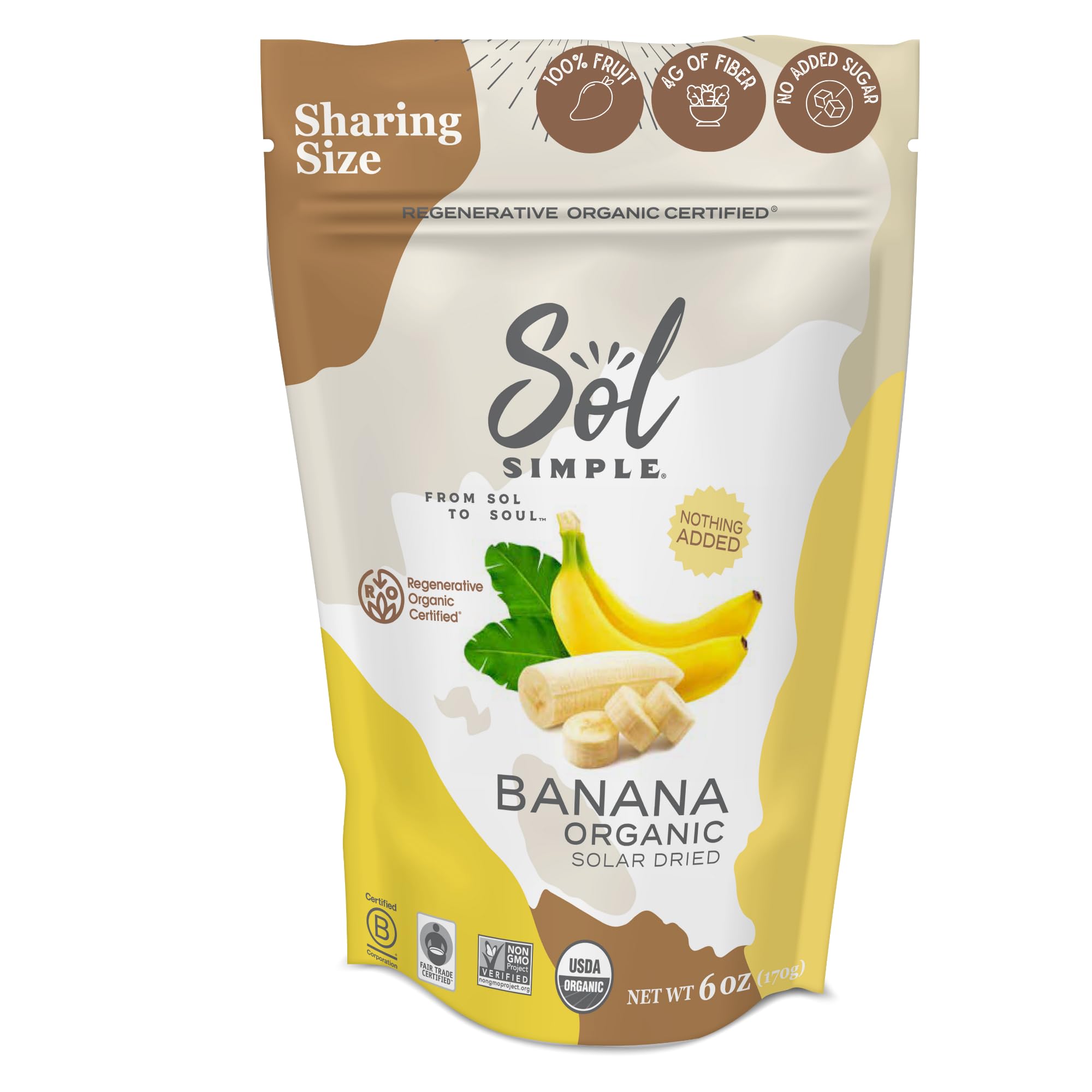 Sol Simple, Banana Solar Dried Organic, 6 Ounce