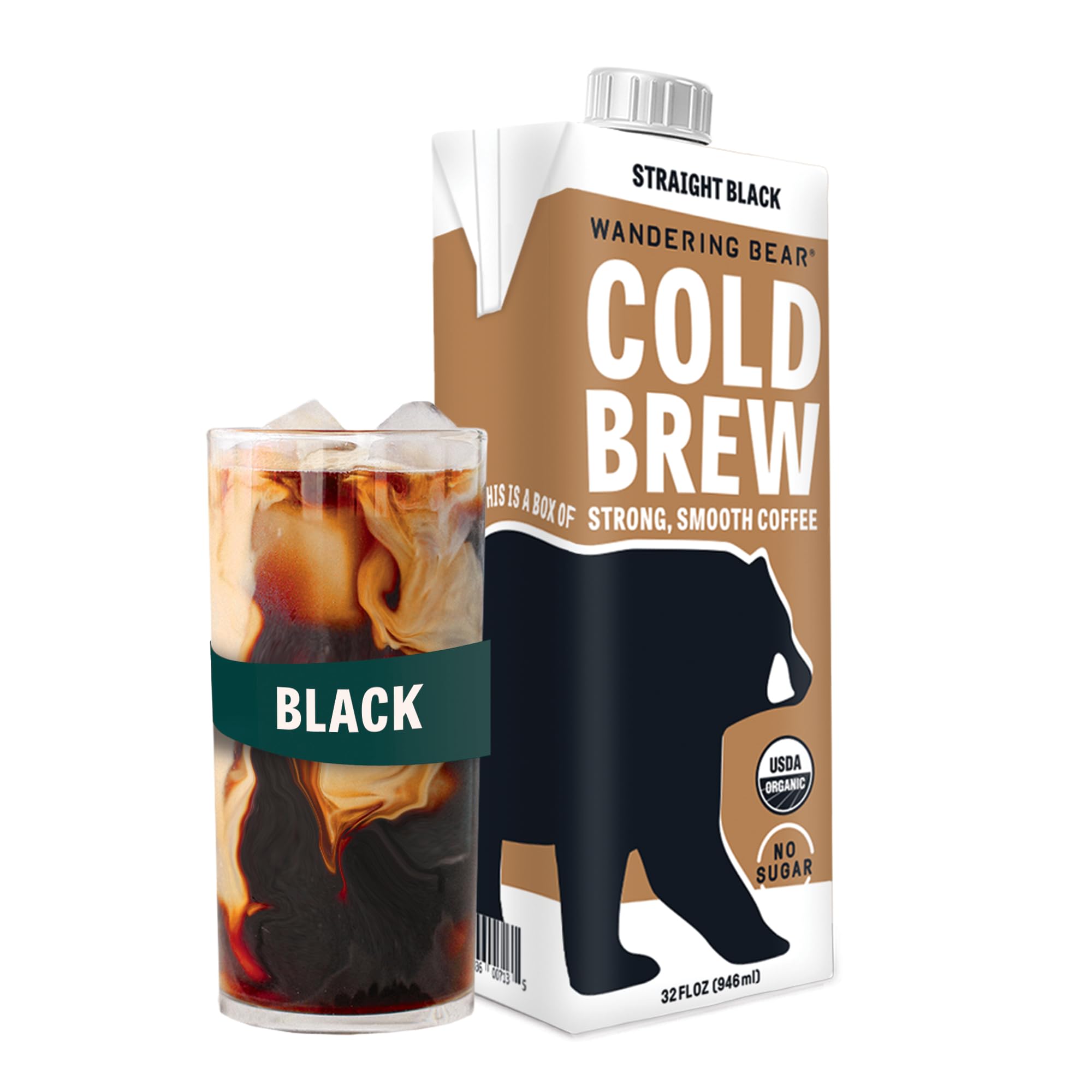 Wandering Bear Extra Strong Organic Cold Brew Coffee, Straight Black, 32 fl oz, 1 pack - Smooth, Organic, Unsweetened, Shelf-Stable, and Ready to Drink & Vegan Cold Brew.