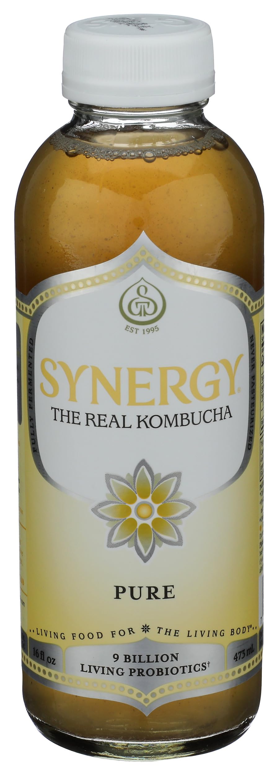 SYNERGY The Real Kombucha - Pure - 16 fl oz Bottle - Raw Probiotic Drink for Gut Health and Immune Support