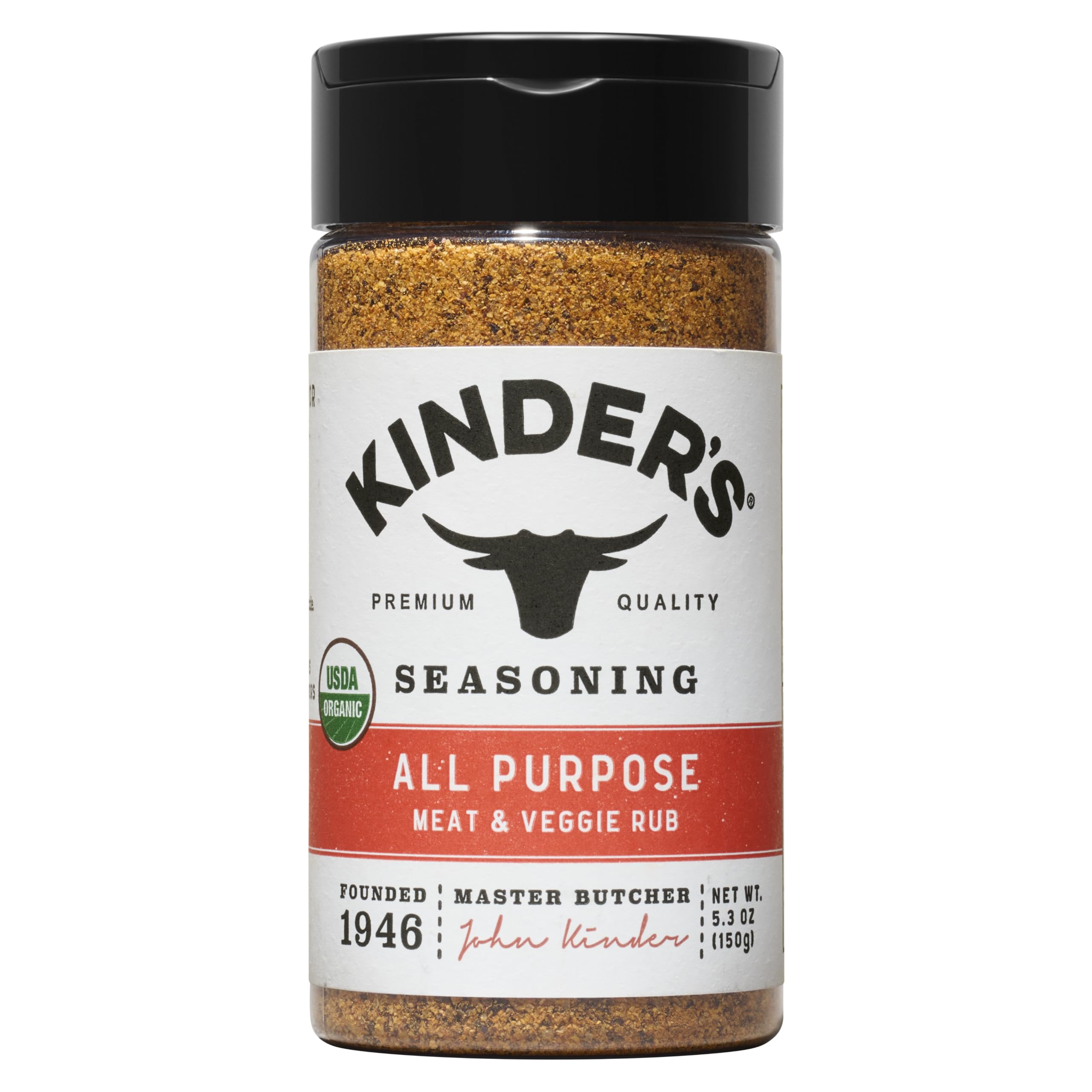 Kinder's Organic All Purpose Seasoning, 5.3 Oz, Garlic, Sea Salt, and Chili Blend, USDA Certified Organic, MSG Free, Great on Beef, Chicken, Seafood, Vegetables, and Pasta