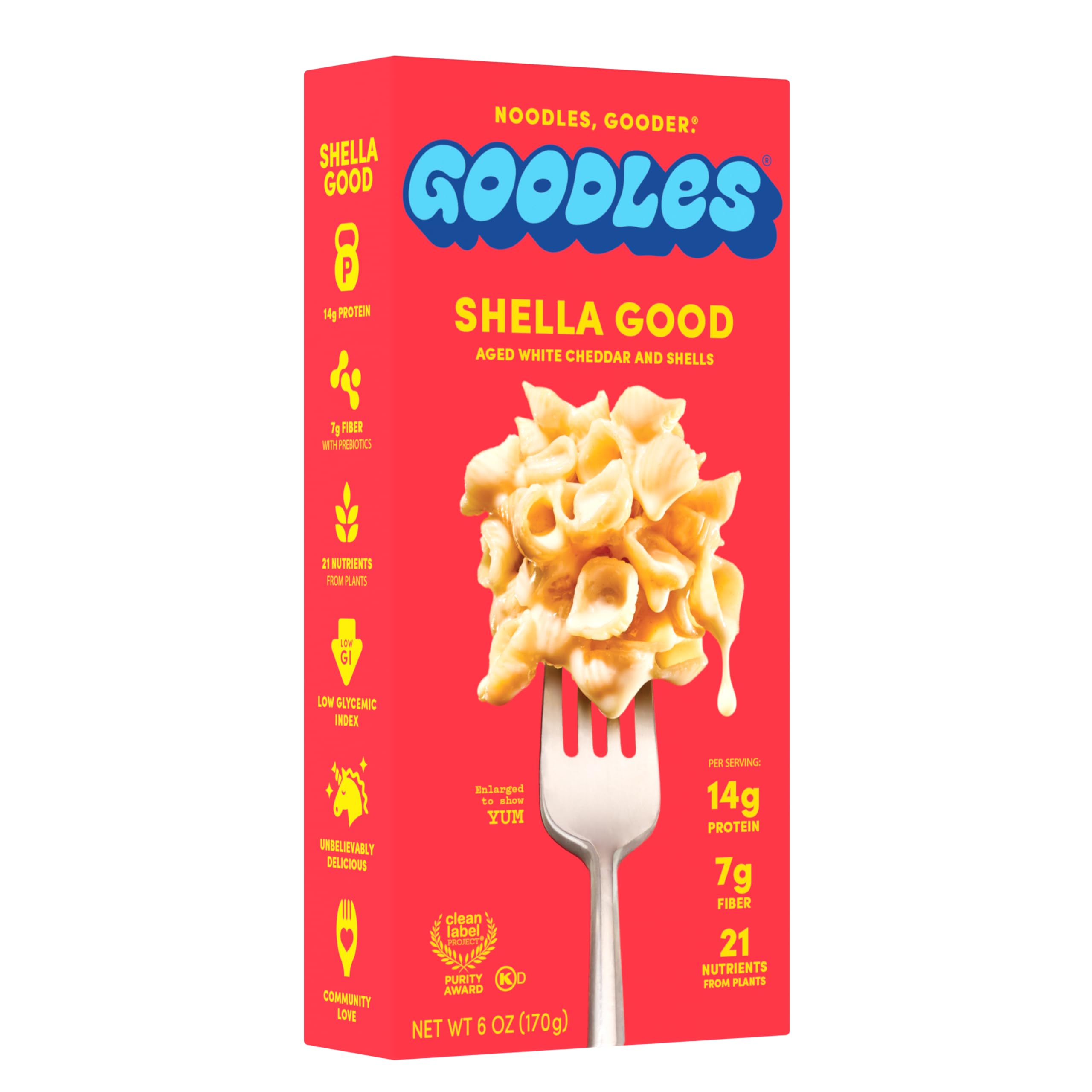 Goodles Shella Good Aged White Cheddar and Shells Pasta, 6 oz. 1 Pack, 14g Protein
