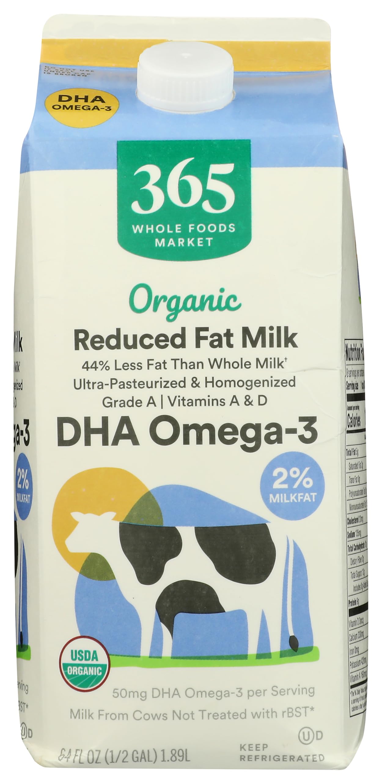 365 by Whole Foods Market Organic DHA Omega 3 Reduced Fat 2% Milk, 64 FZ