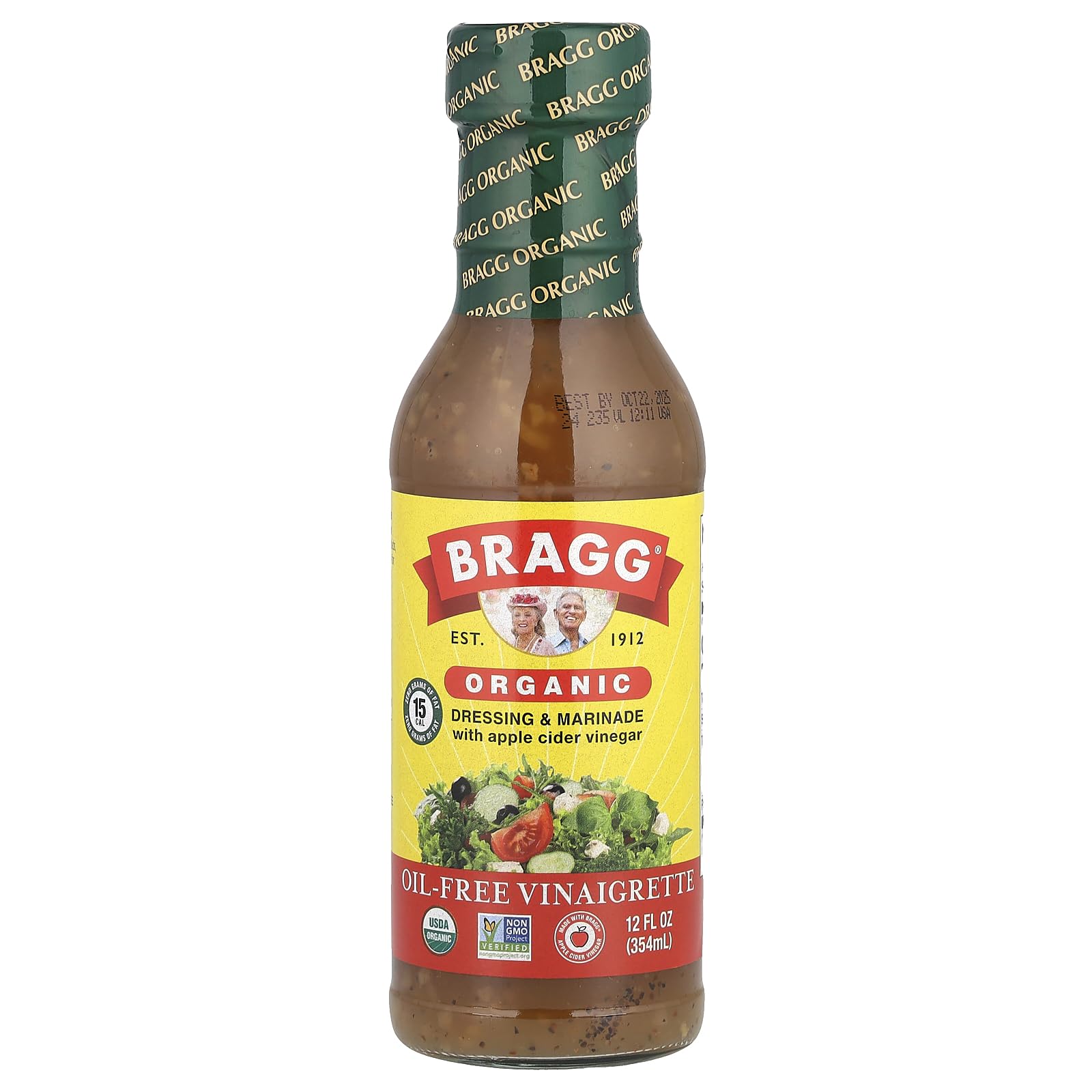 Bragg Organic Oil-Free Vinaigrette Salad Dressing 12 oz - Gluten-Free | Made with apple cider vinegar, zero fat, vegan, doubles as a marinade, no artificial preservatives
