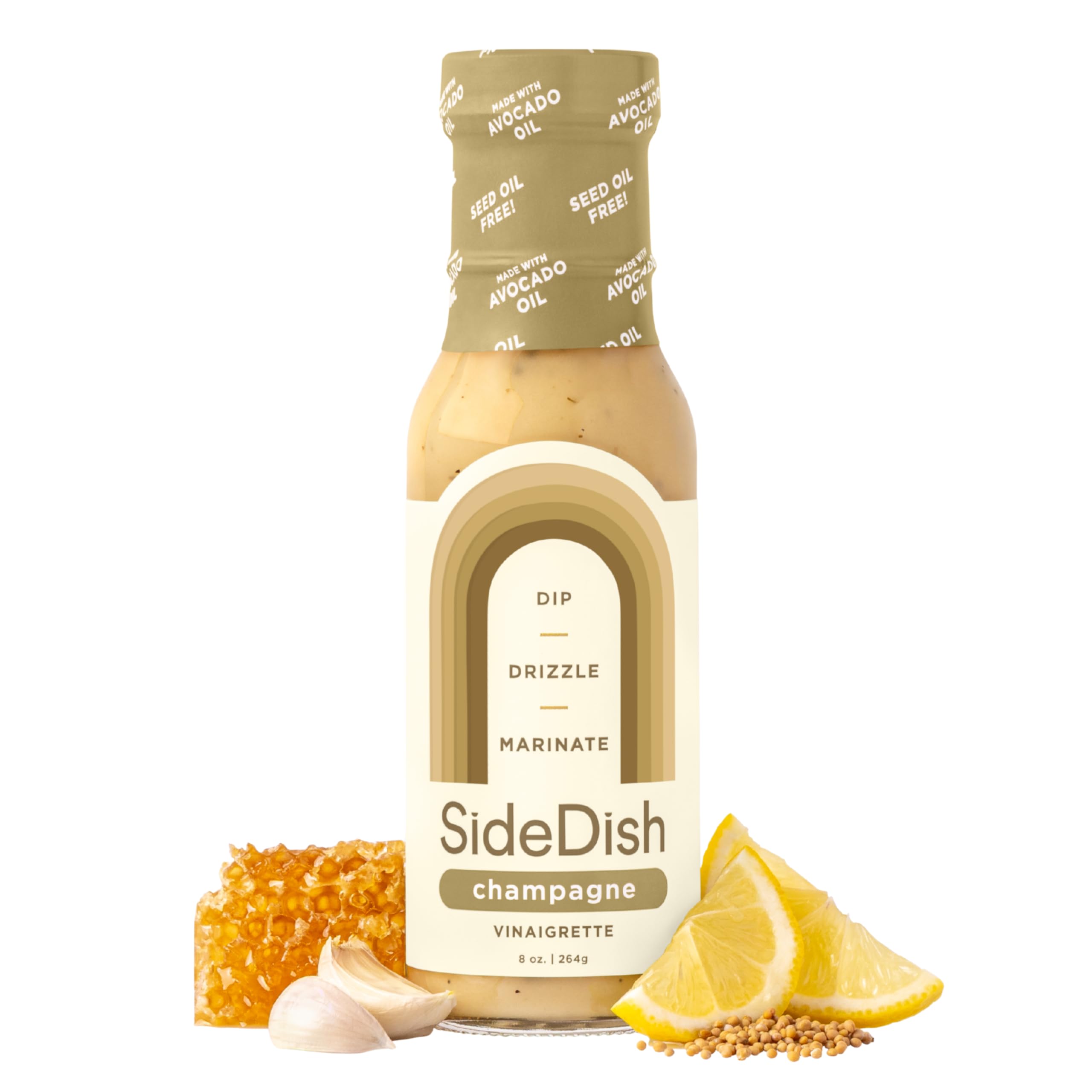 SideDish Champagne Vinaigrette - Paleo Avocado Oil Salad Dressing - Free from Seed Oils, Gluten, Preservative and Refined Sugar - Real Spices & Natural Honey - Ideal for Salads and Marinades - 8 fl oz