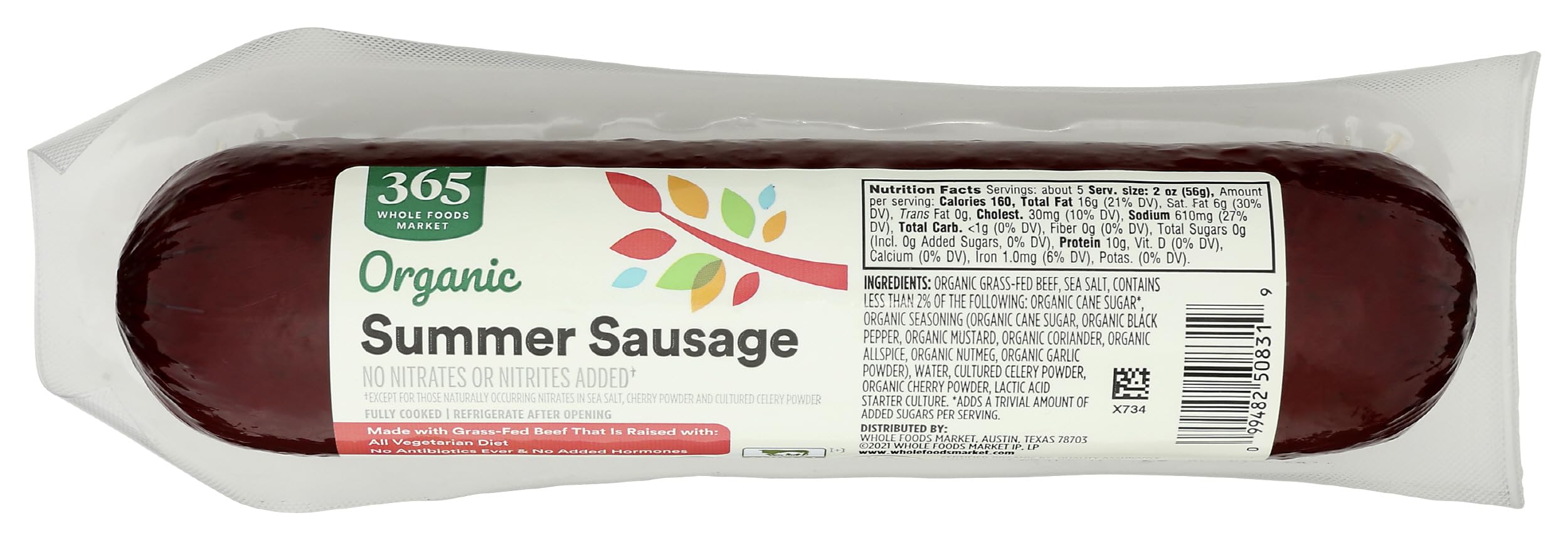 365 by Whole Foods Market Organic Grass Fed Beef Summer Sausage, 10 OZ