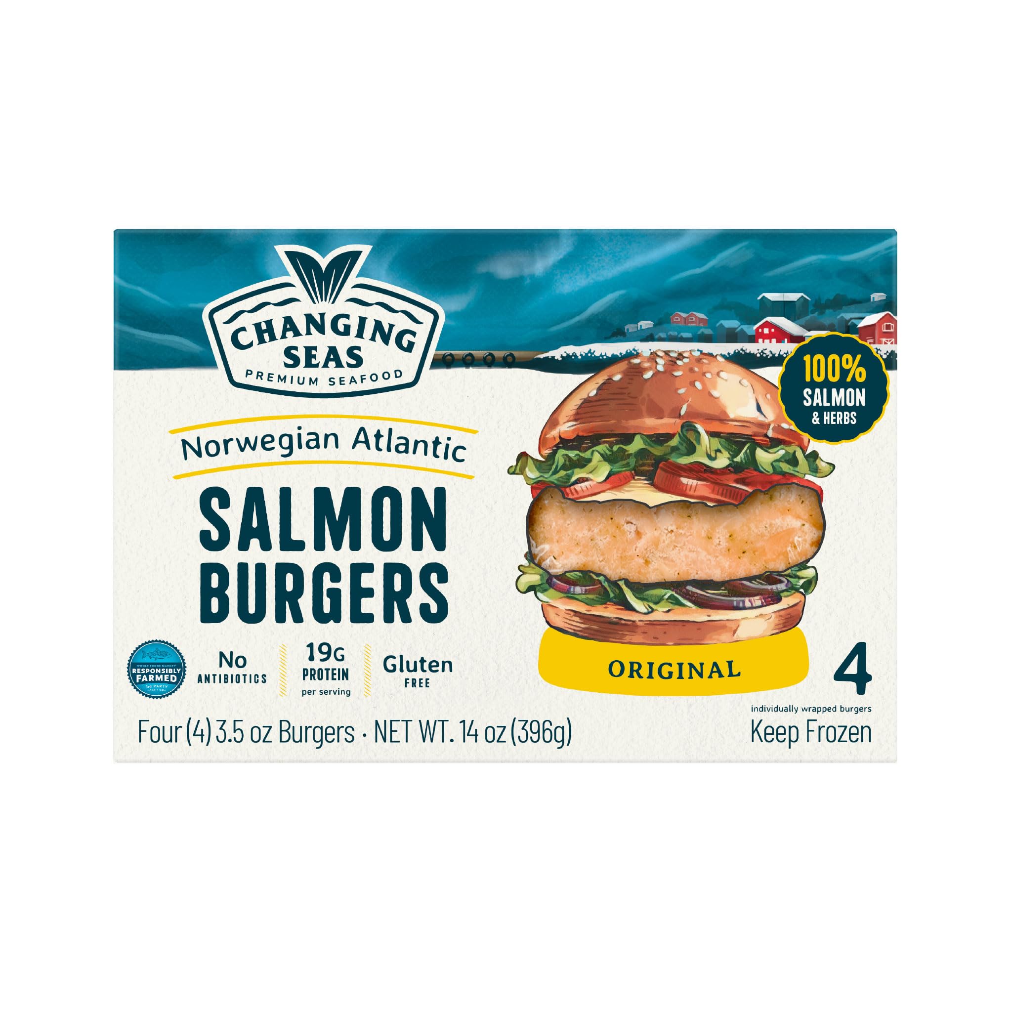 Norwegian Atlantic Salmon Burger Original Frozen, 14 Ounce