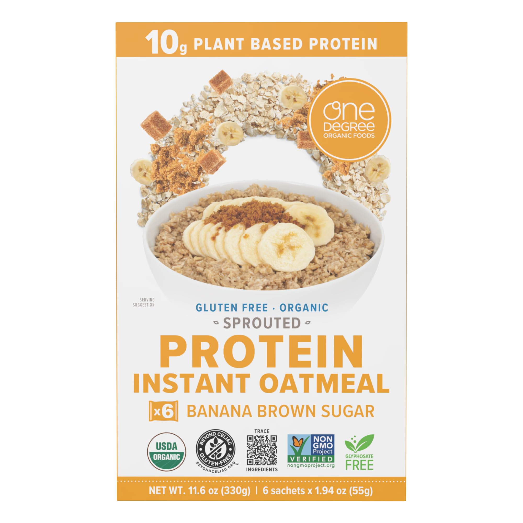 One Degree Organics Sprouted Banana Brown Sugar Protein Instant Oatmeal