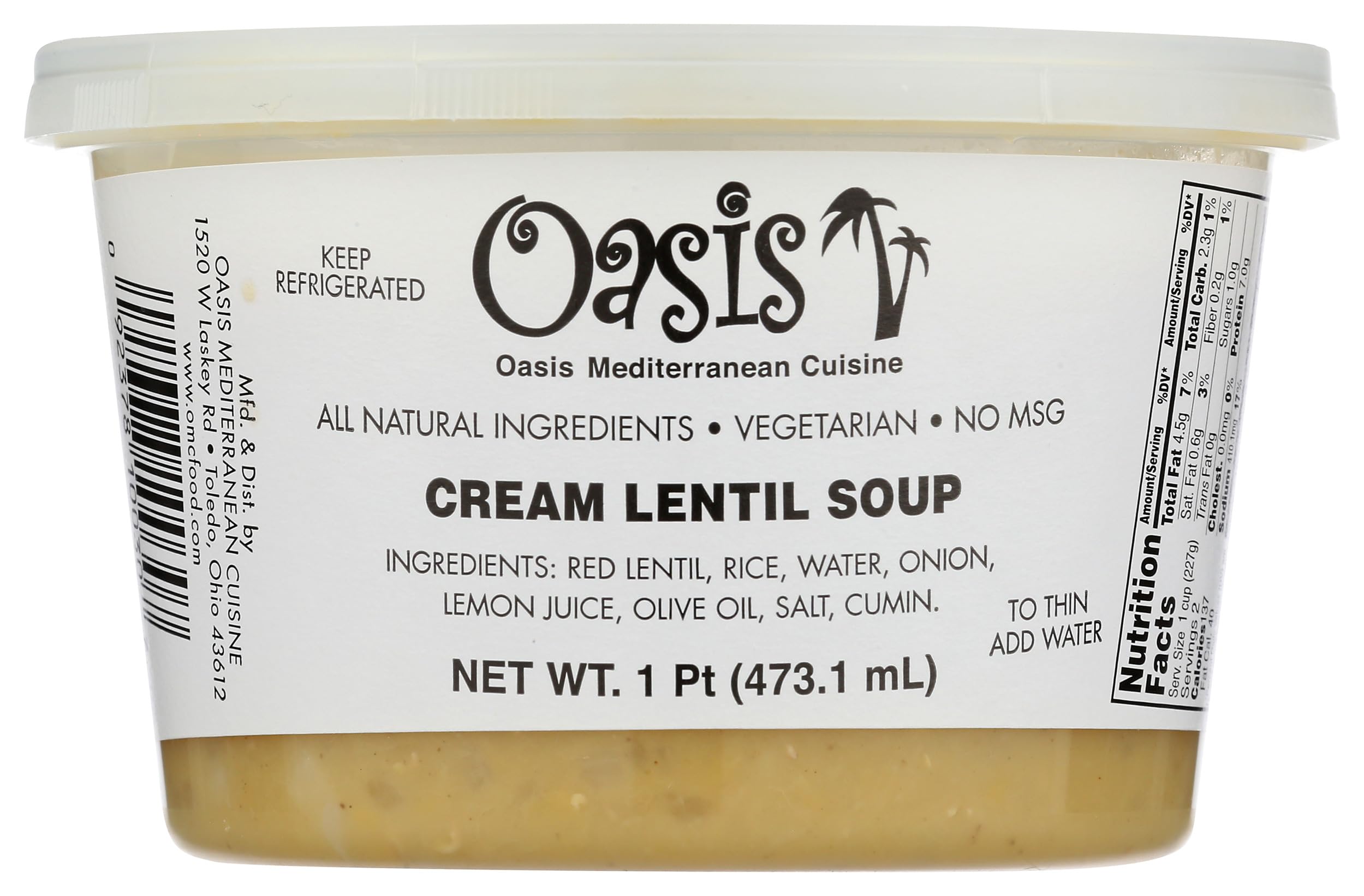 Oasis Foods Cream Of Lentil Soup, 16 Oz