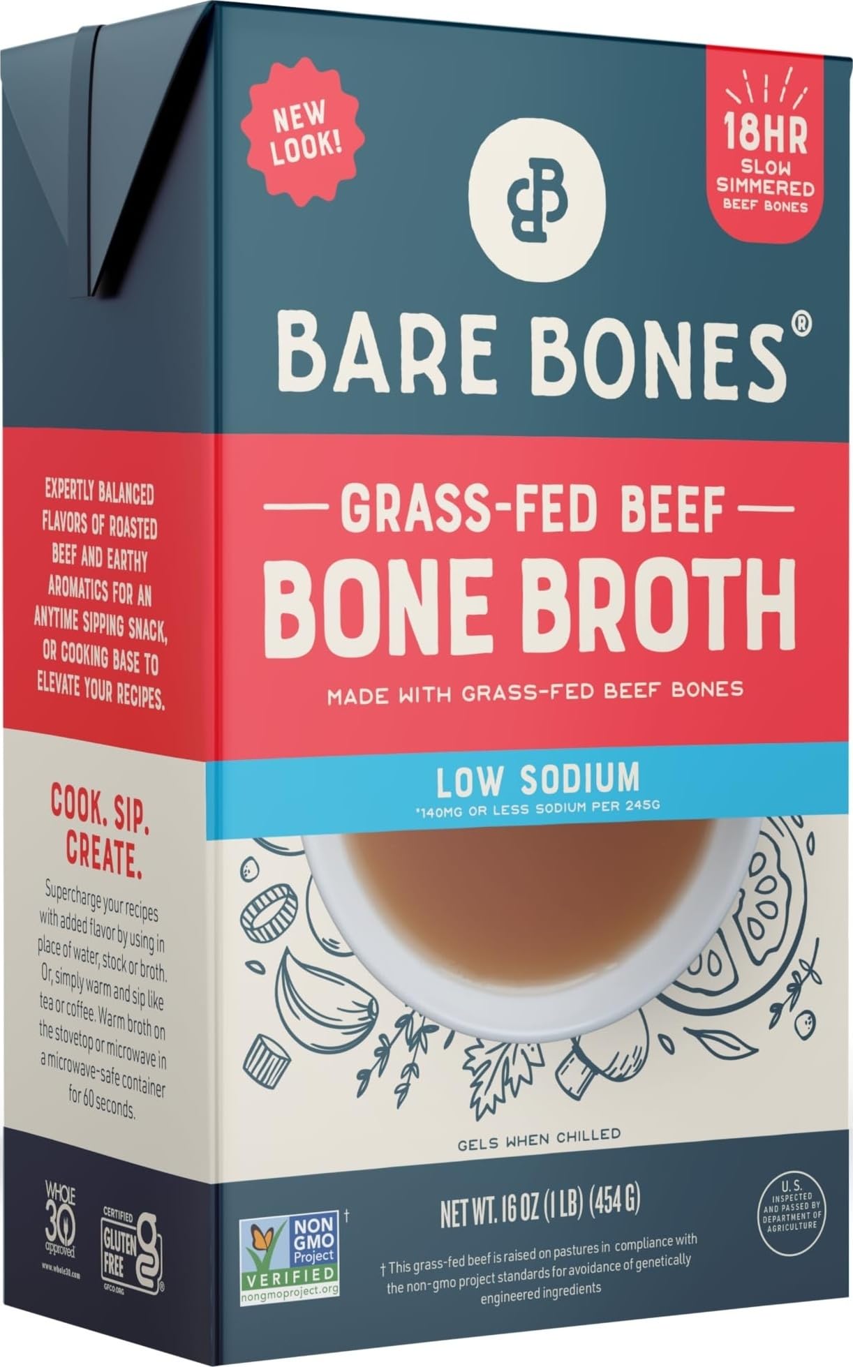 Broth Bone Low Sodium Beef, 16 Ounce