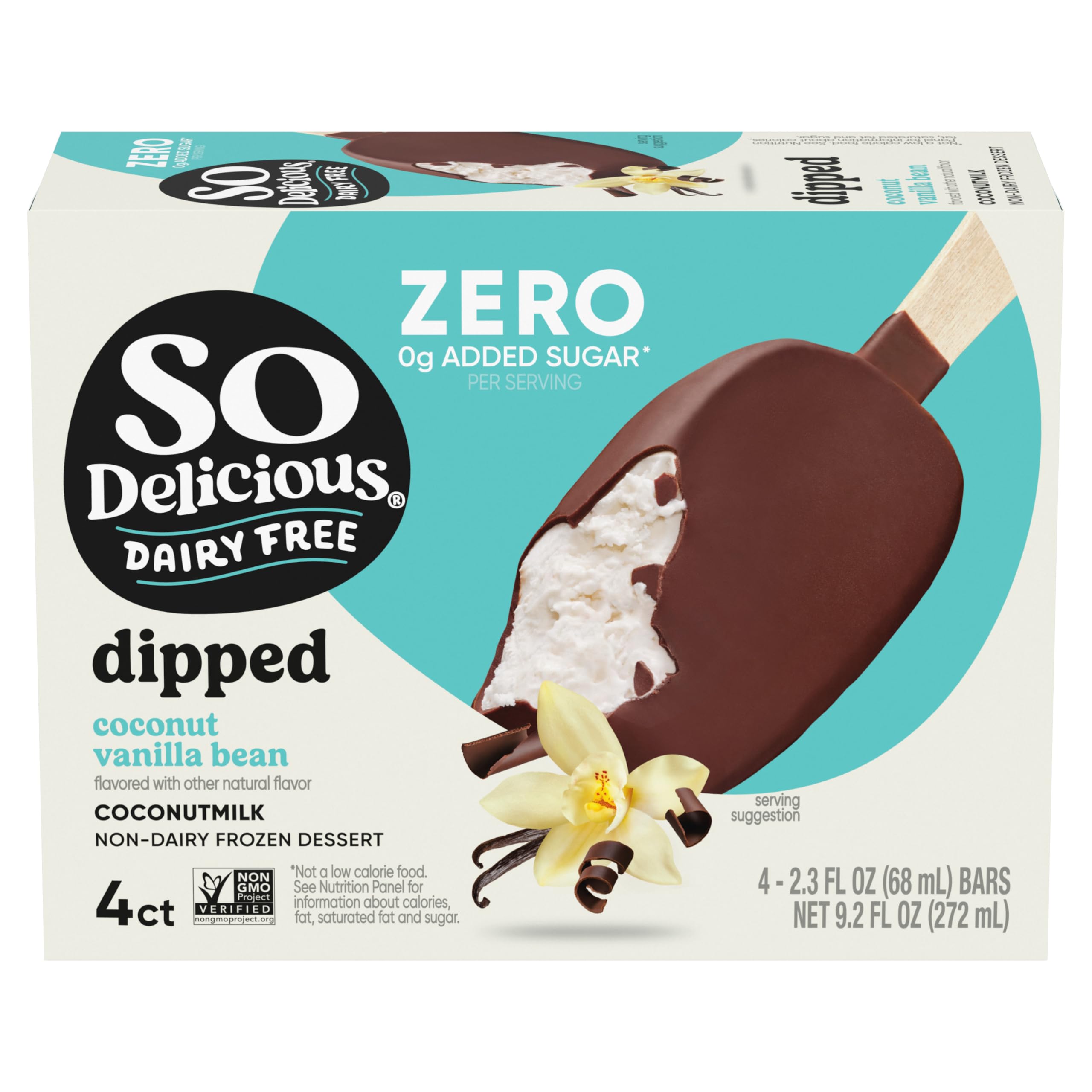 SO DELICIOUS Dessert Coconut Milk Bar Mini Chocolate Vanilla No Sugar Added, 2.3 Fl Oz, 4 Count