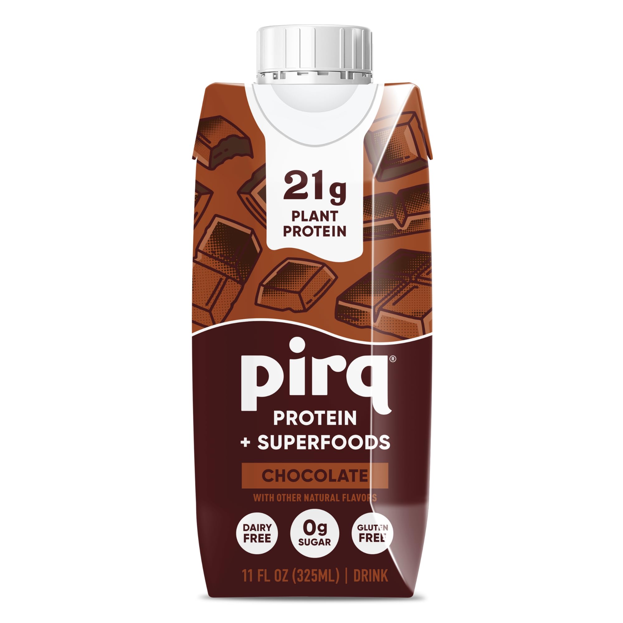 Pirq Plant-Based Protein Shakes | Chocolate 11 Fl Oz | Dairy-Free, Gluten-Free, Soy-Free, Zero Sugar