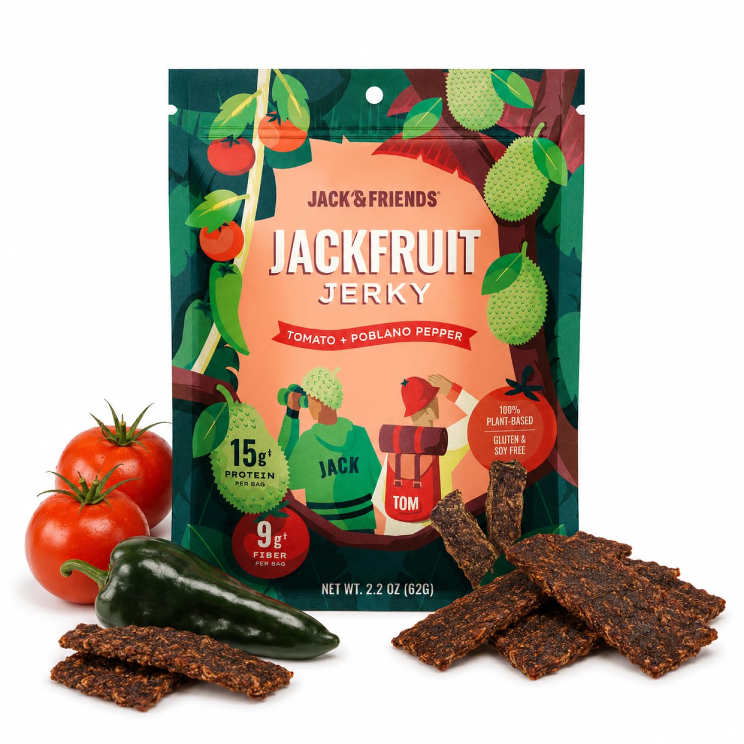 Jerky Jackfruit Tomato Poblano Pepper, 2.2 Ounce