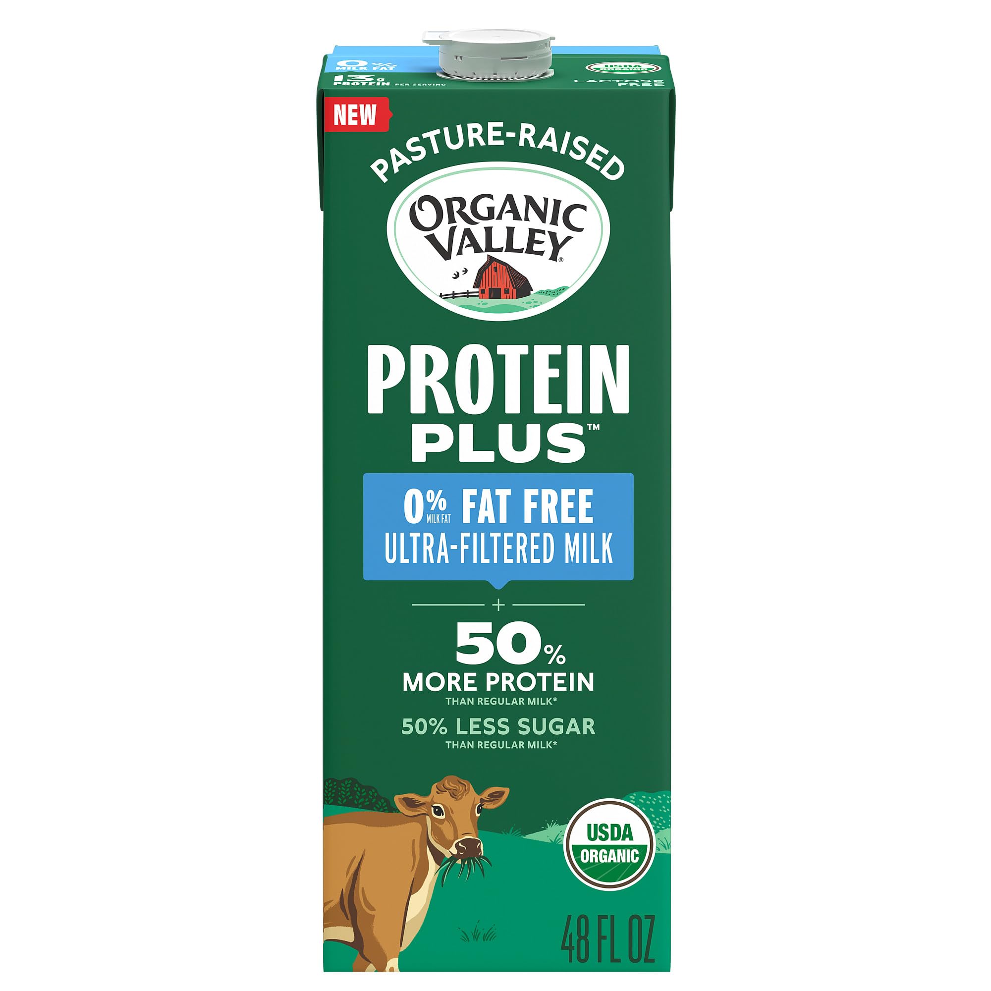 Organic Valley Protein Plus Organic Ultra Filtered Fat Free Milk, 48 oz