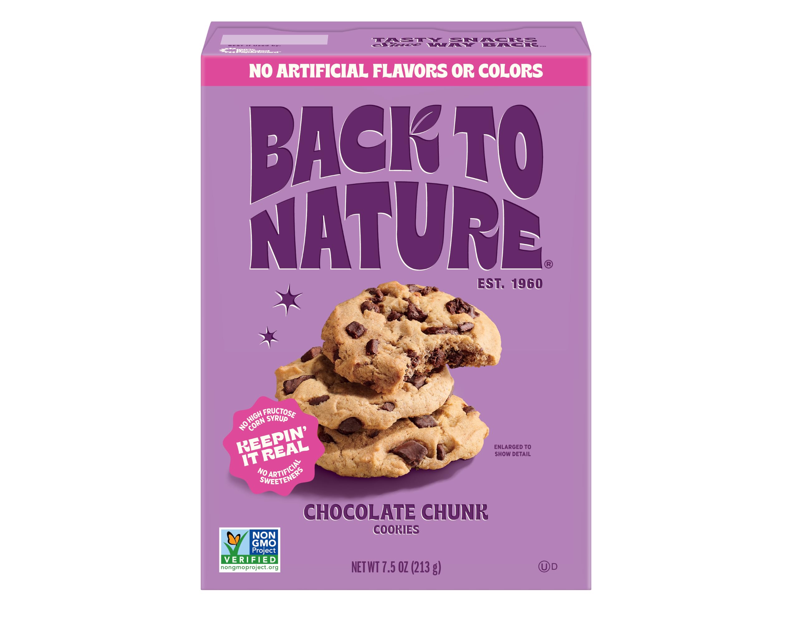 Back to Nature Chocolate Chunk Cookies, Plant-Based, Non-GMO, Made with Wheat Flour, Snack Happy, 7.5 oz Box