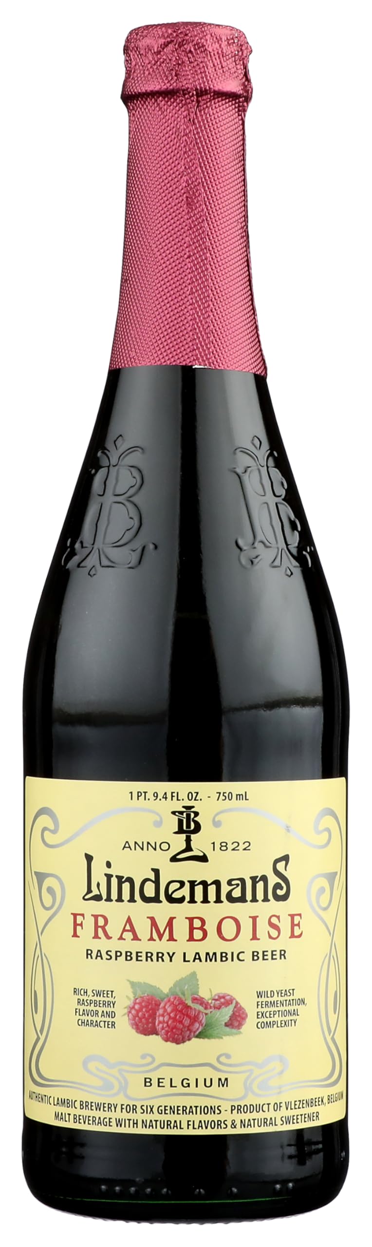Lindeman's Framboise Raspberry Lambic Beer, 25.4 Fl Oz Bottle, 2.5% ABV
