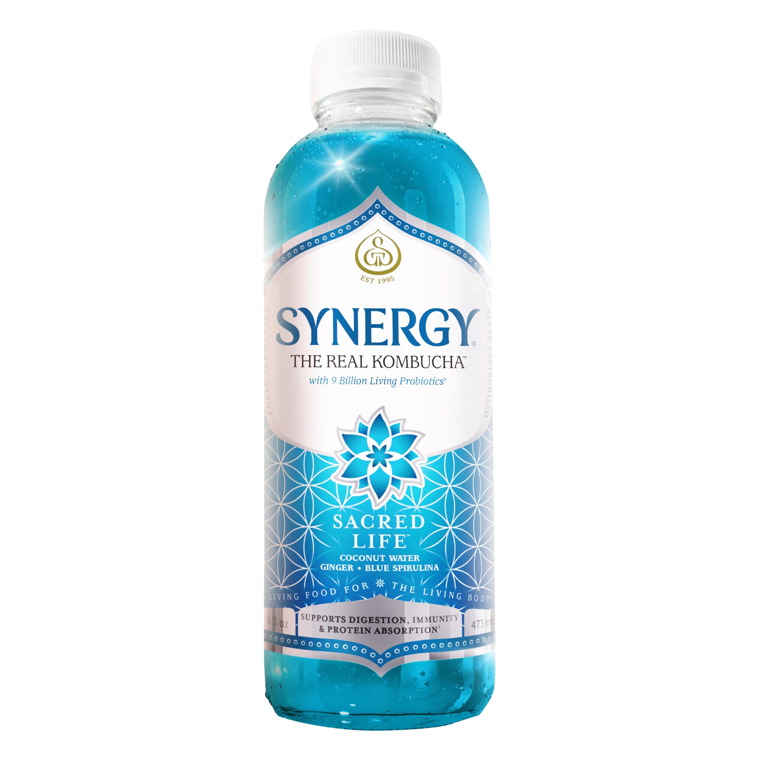 SYNERGY The Real Kombucha - Sacred Life - 16 fl oz Bottle - Raw Probiotic Drink for Gut Health and Immune Support