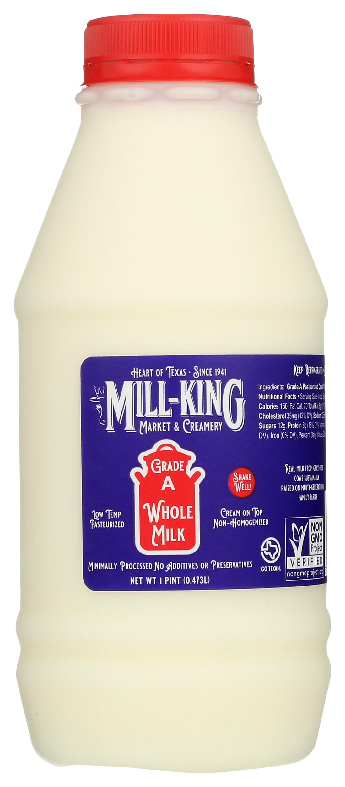 Milk Whole Low Temp Pasteurized, 16 Fl Oz