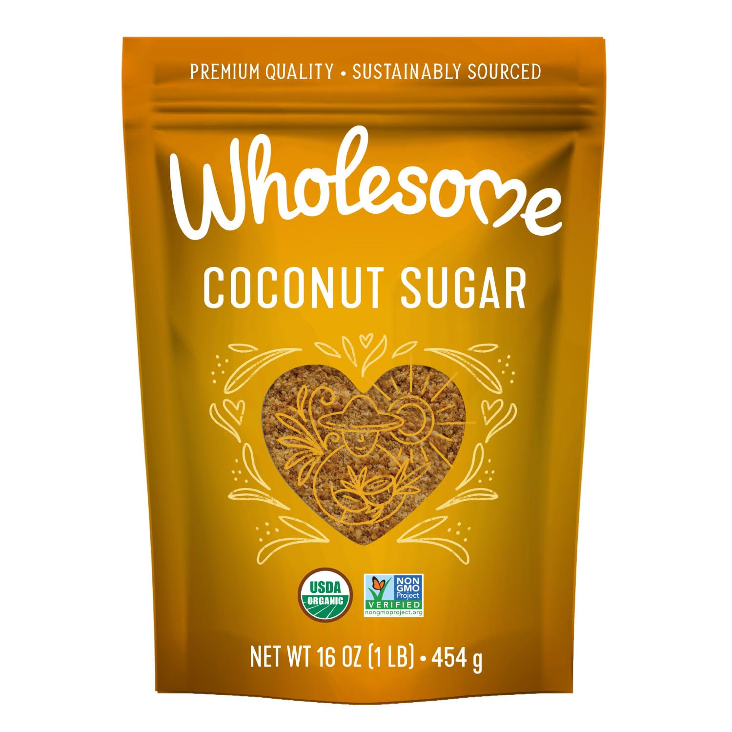 Wholesome Sweeteners 16-Ounce Organic Coconut Sugar, Non GMO, Gluten Free & Vegan Sweetener, for Baking, Sauces, and Smoothies, 1 Pack