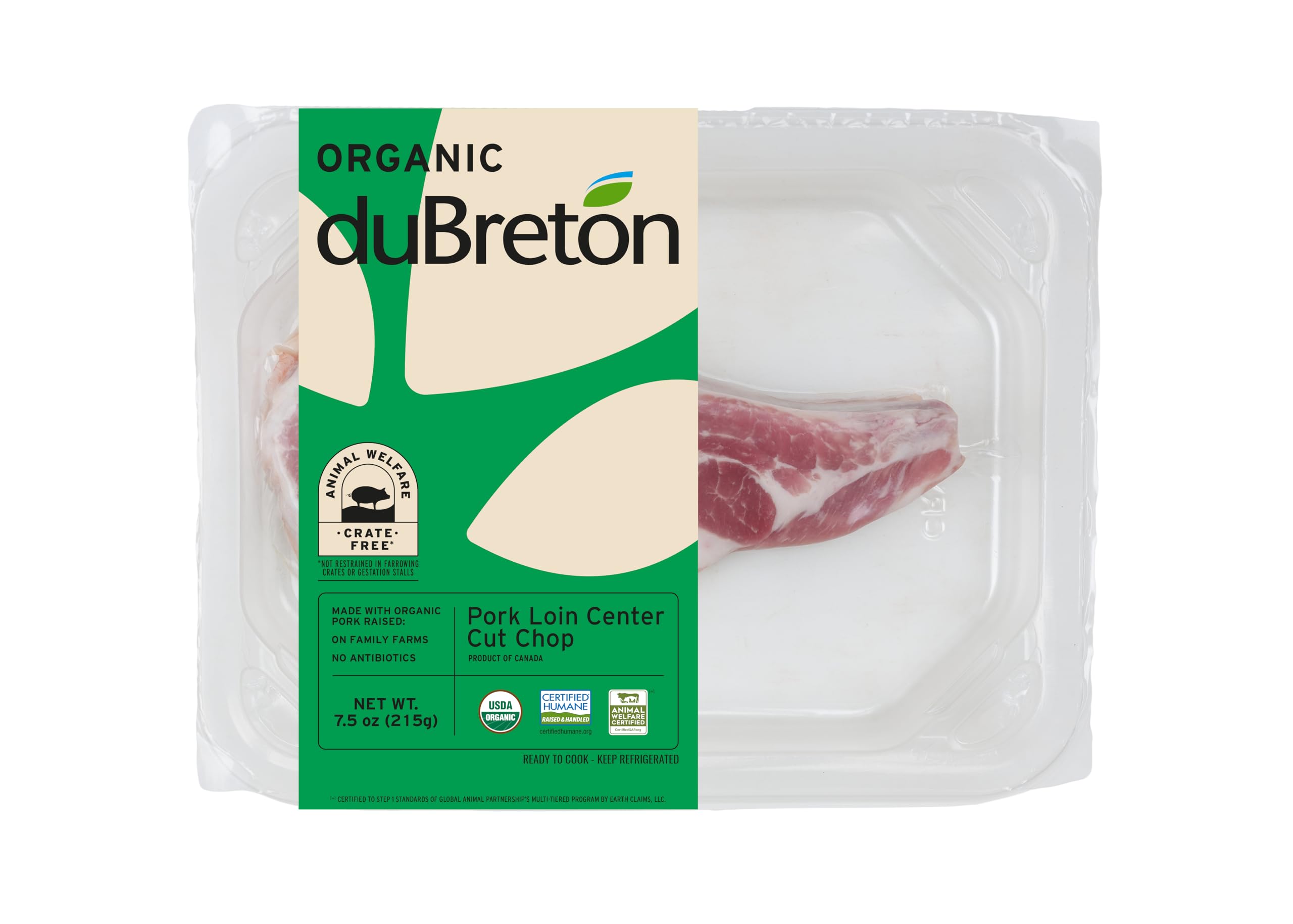 Dubreton, Pork Loin Chop Bone In Chef's Case Tray Pack Organic S1, 12 Ounce