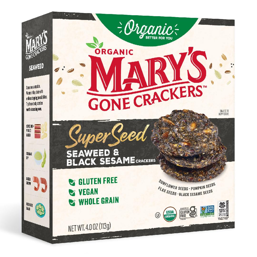 Mary's Gone Crackers Super Seed Crackers, Seaweed & Black Sesame, 4 Ounce (Pack of 1), Organic Plant Based Protein, Gluten Free