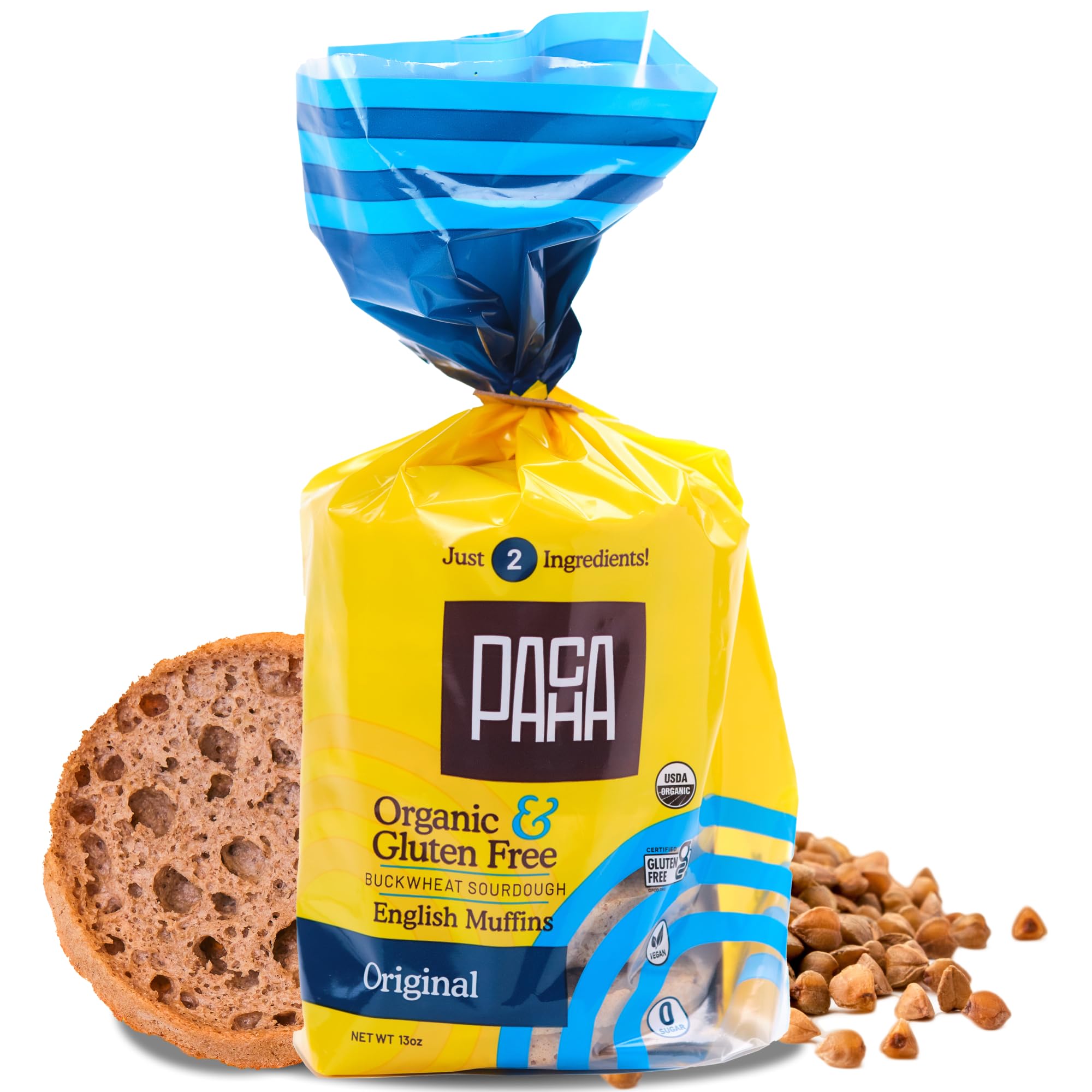 Pacha Buckwheat English Muffins: Original - Certified Organic, Gluten-Free, Vegan, Sprouted, Sandwich Bun, Burger Bun - 13 OZ